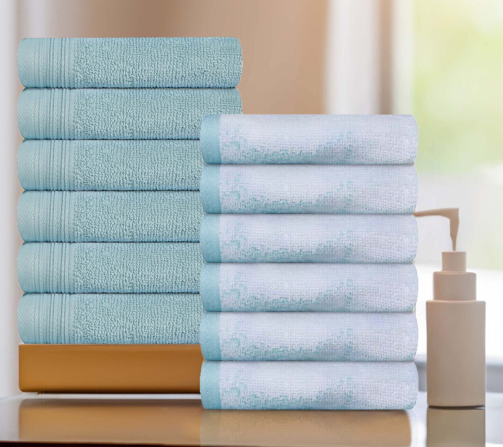 Superior 12 Piece Cotton Solid and Marble FaceTowel Set