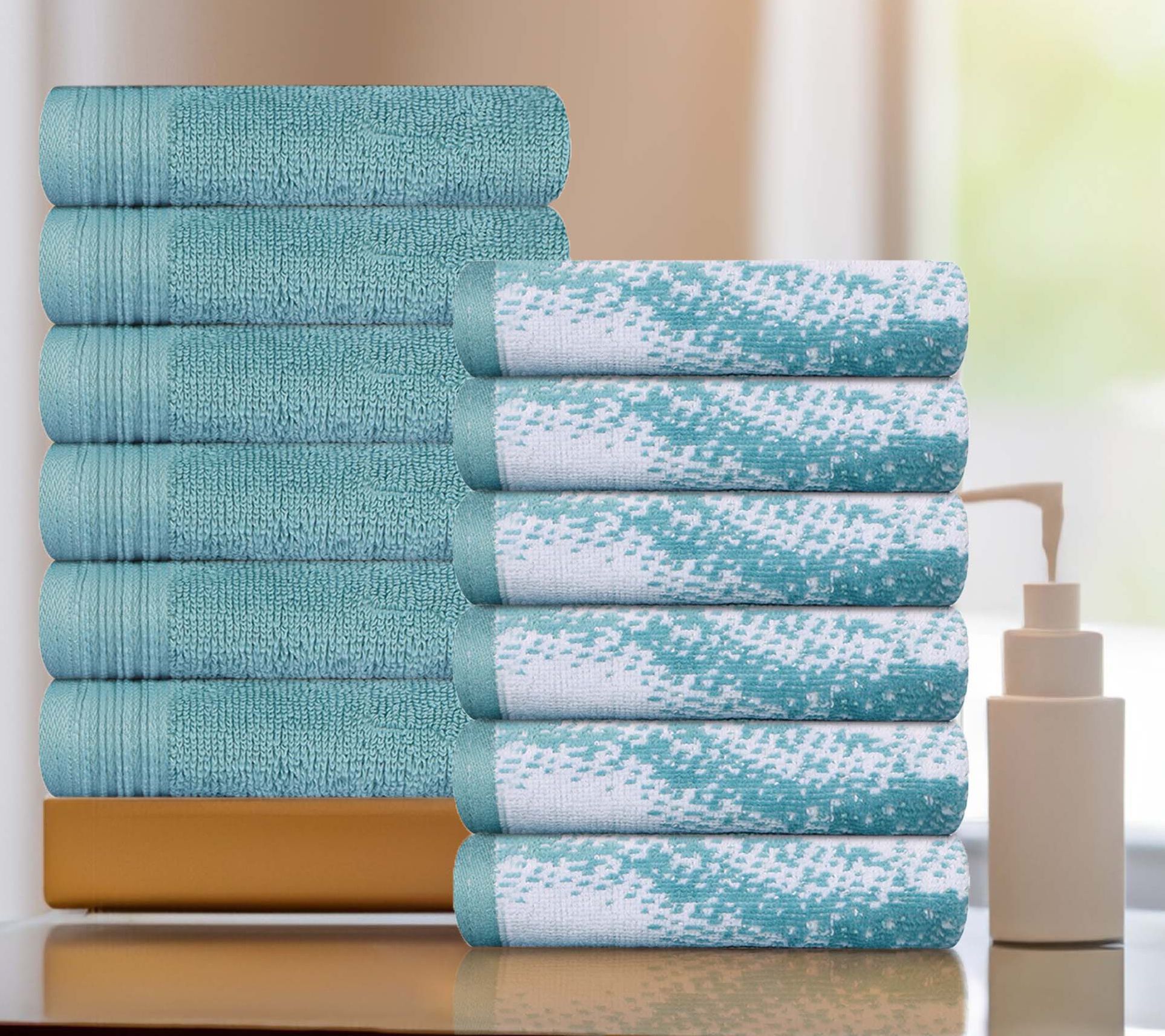 Superior 12 Piece Cotton Solid and Marble FaceTowel Set