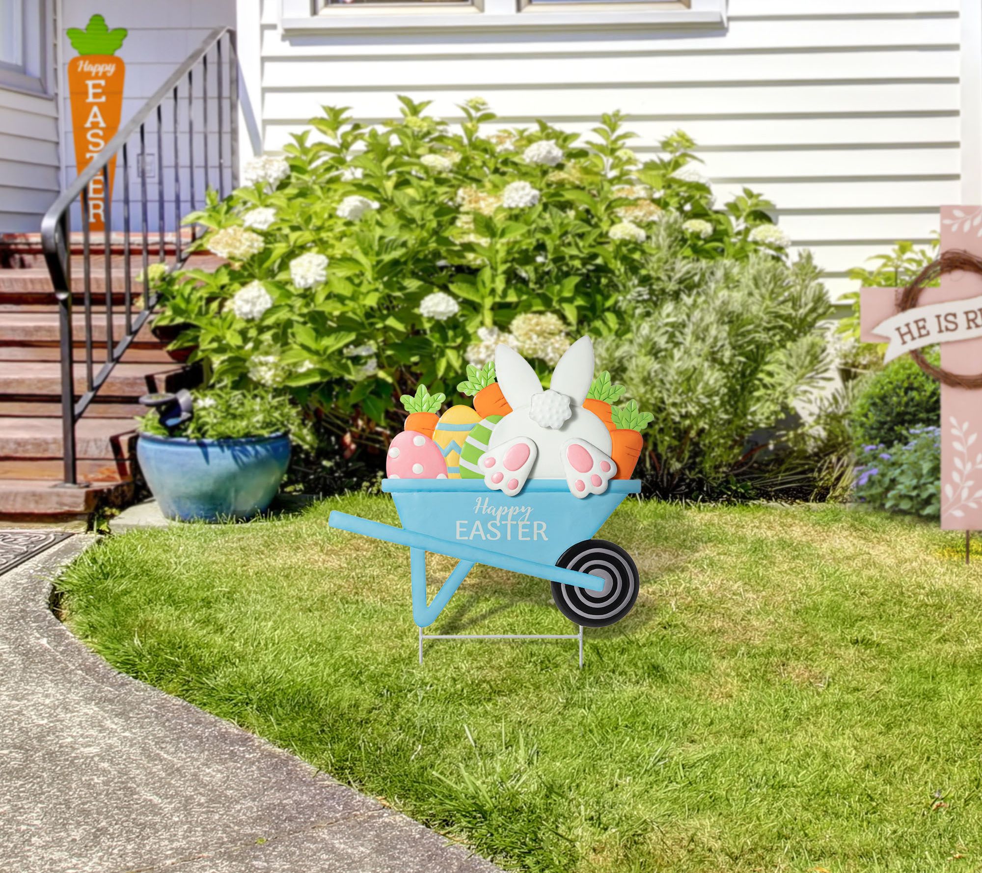 Glitzhome 24"H Easter Metal Wheel Barrow GardenStake