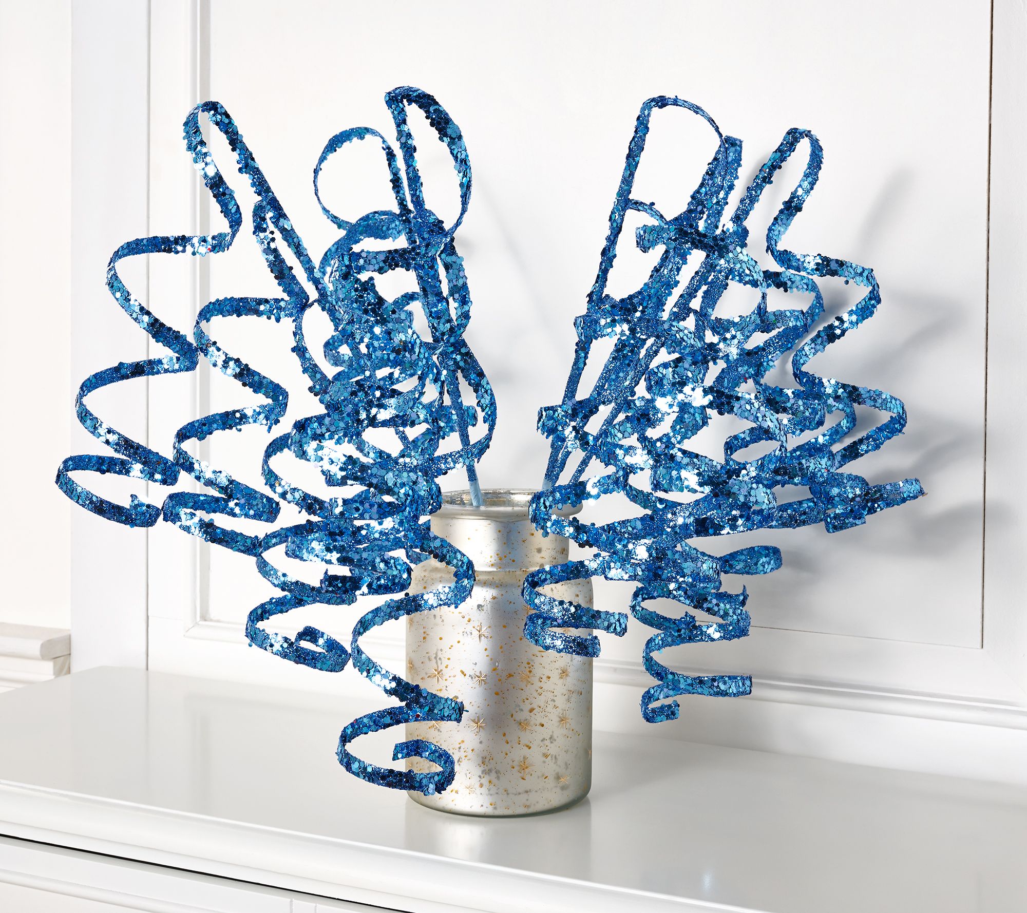 Set of 6 Glittered Curly Ribbon Picks by Valerie