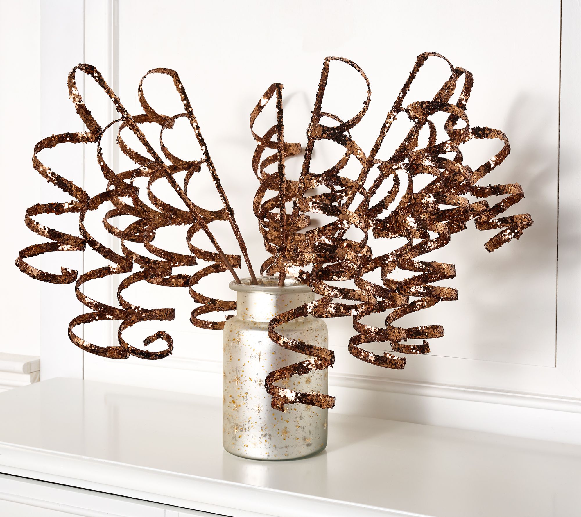 Set of 6 Glittered Curly Ribbon Picks by Valerie