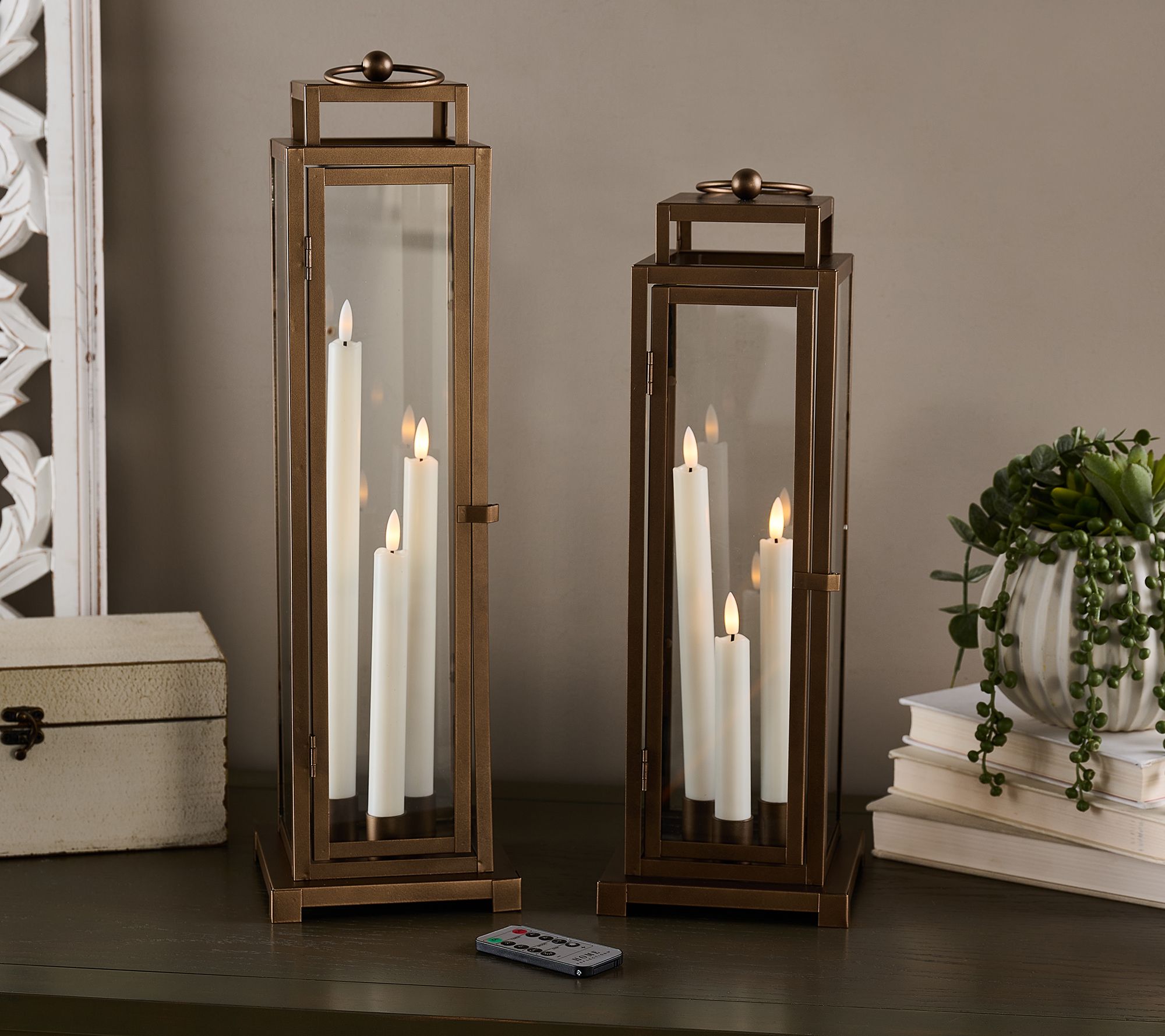 Home Reflections S/2 Metal Lanterns with Trio Tapers