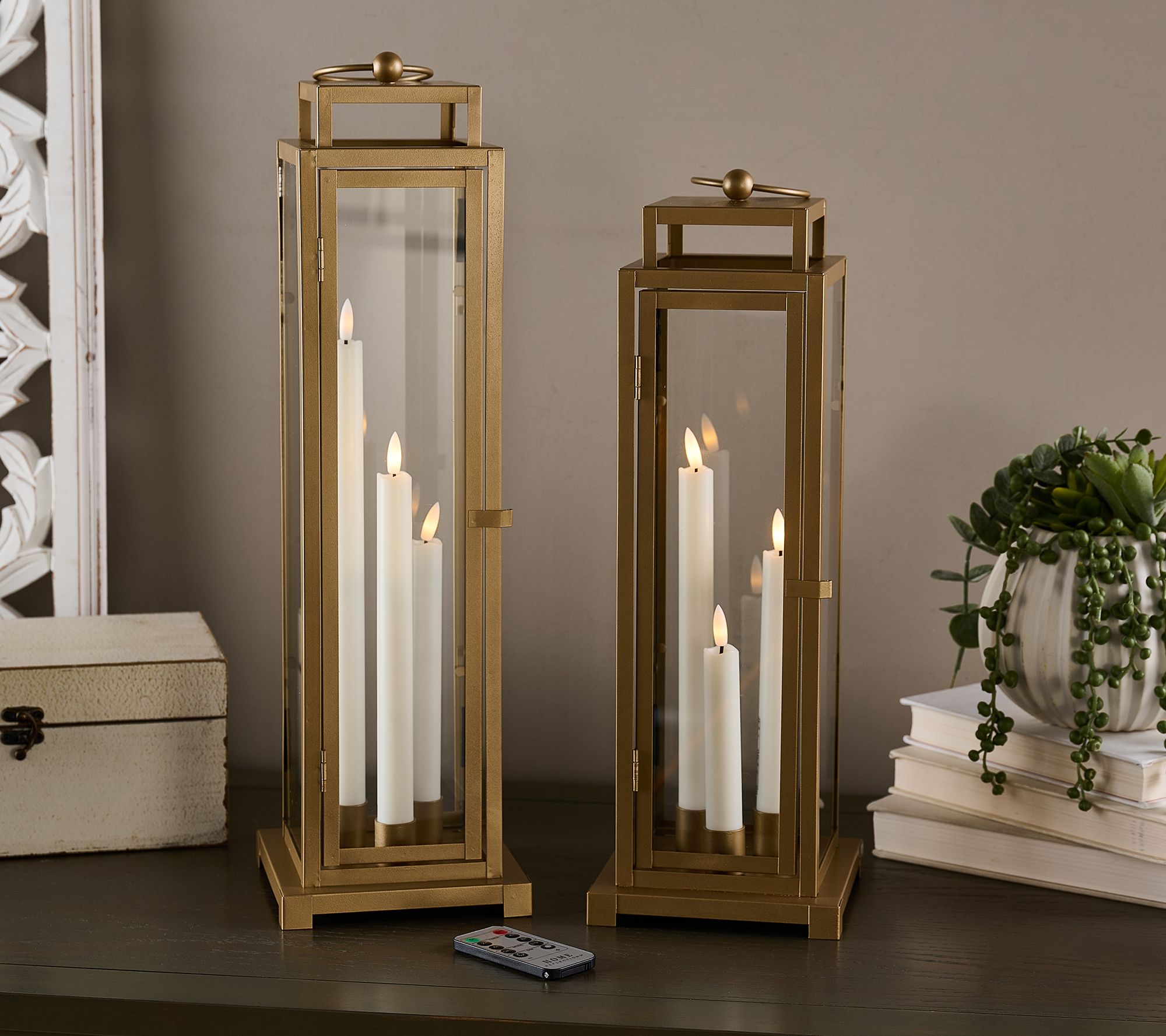 Home Reflections S/2 Metal Lanterns with Trio Tapers