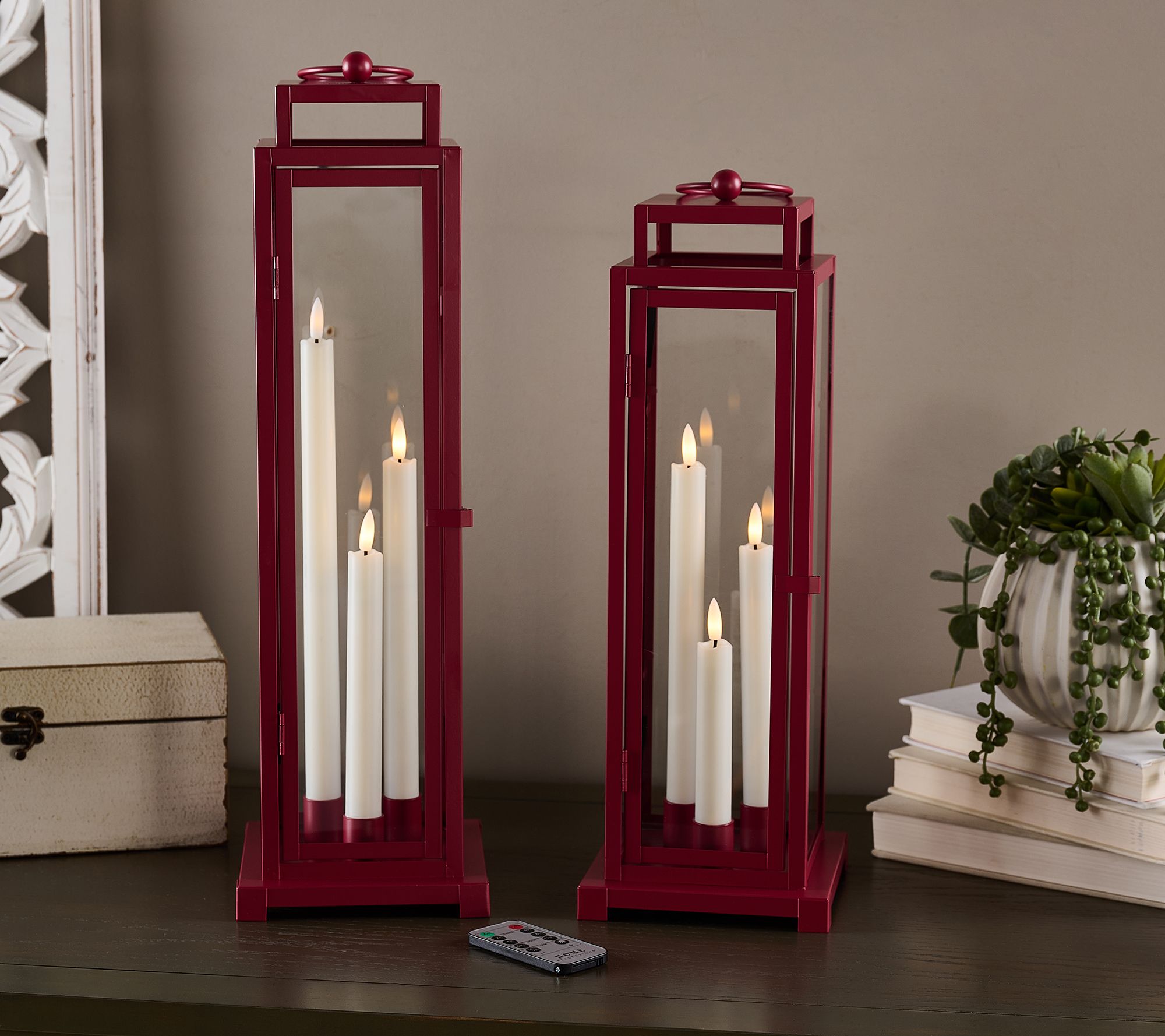 Home Reflections S/2 Metal Lanterns with Trio Tapers