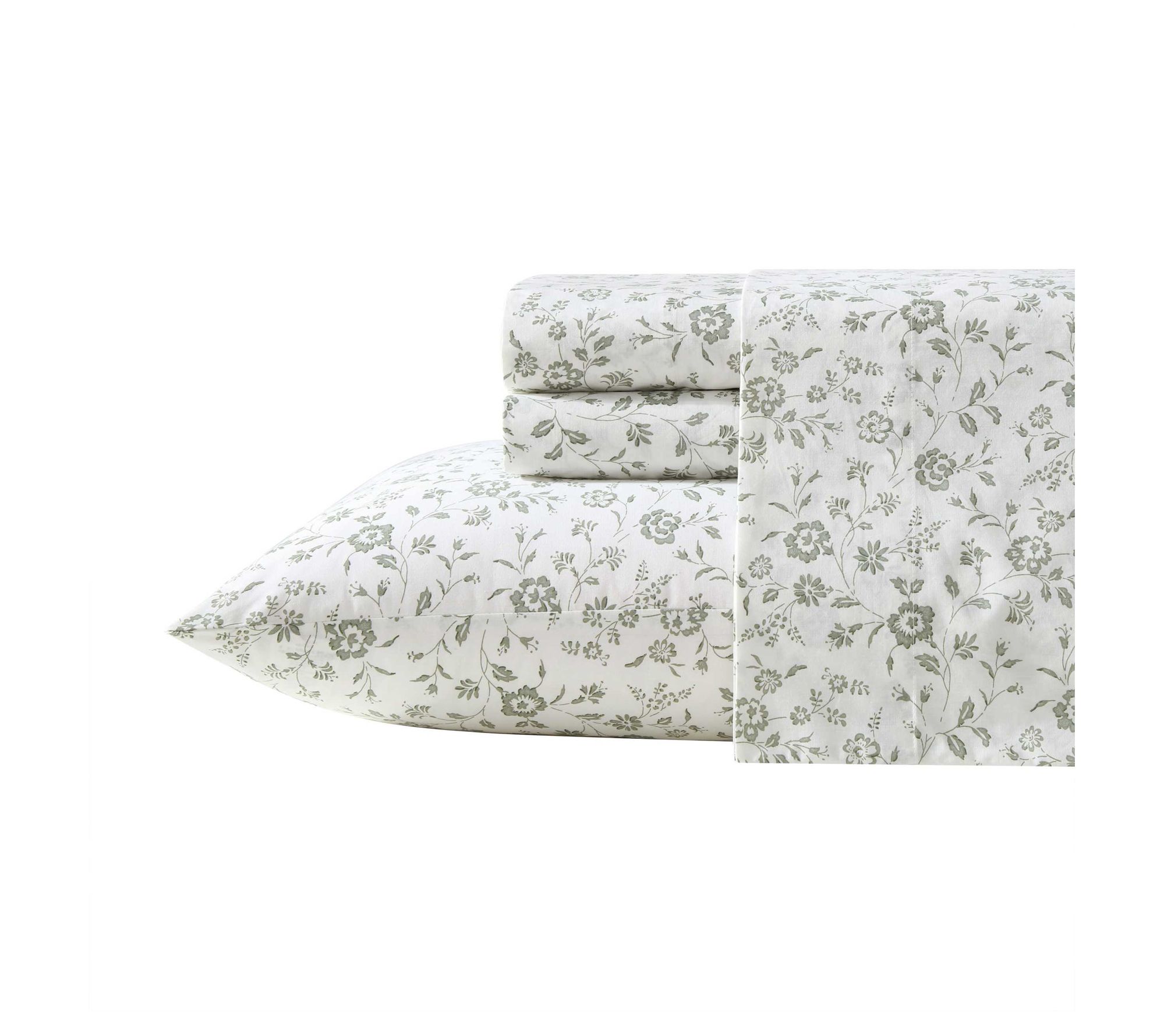 Laura Ashley Miranda Green Cotton Percale QueenSheet Set