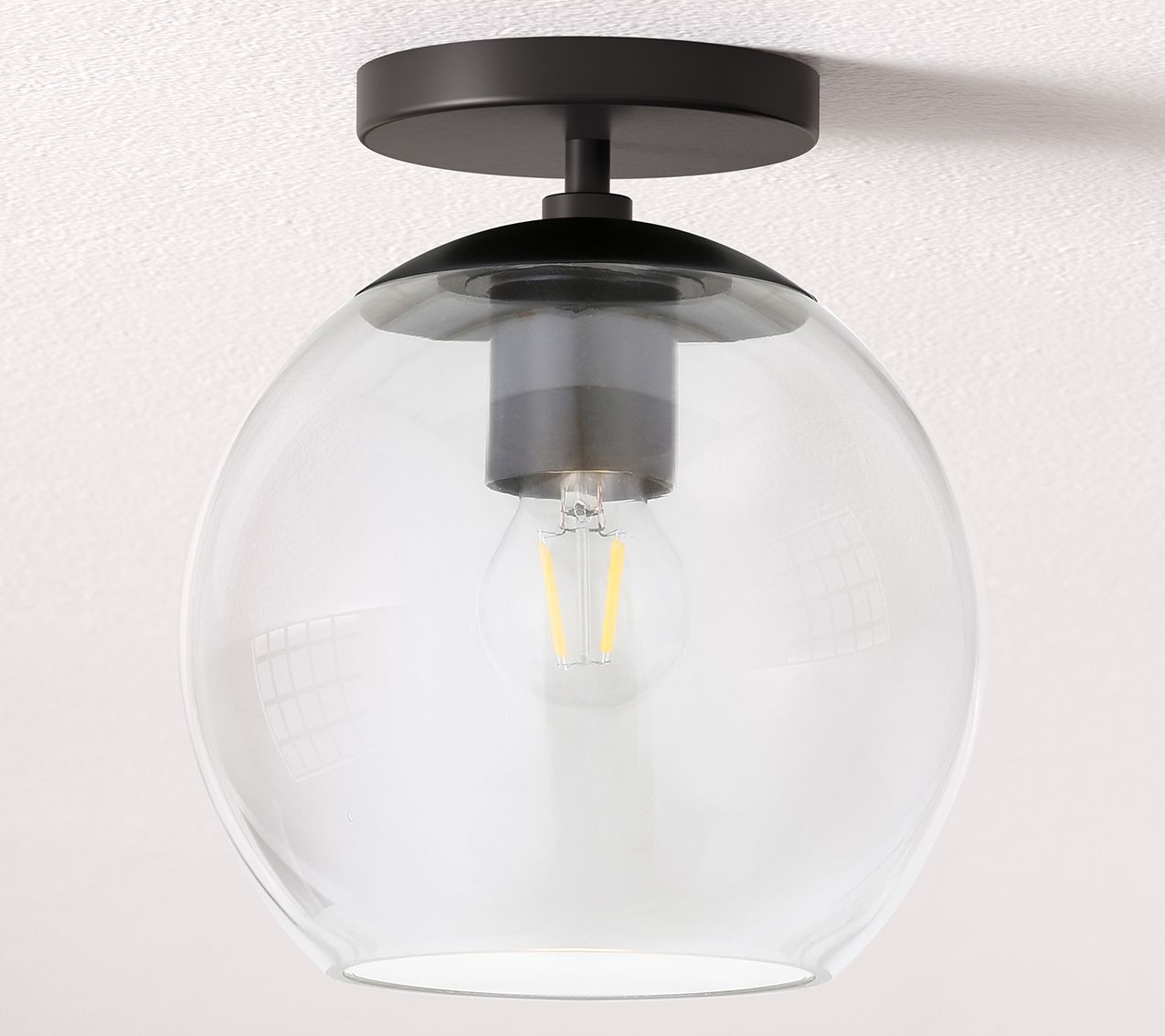 Hudson&Canal Bartlett Semi Flush Mount with Clear Glass Shade