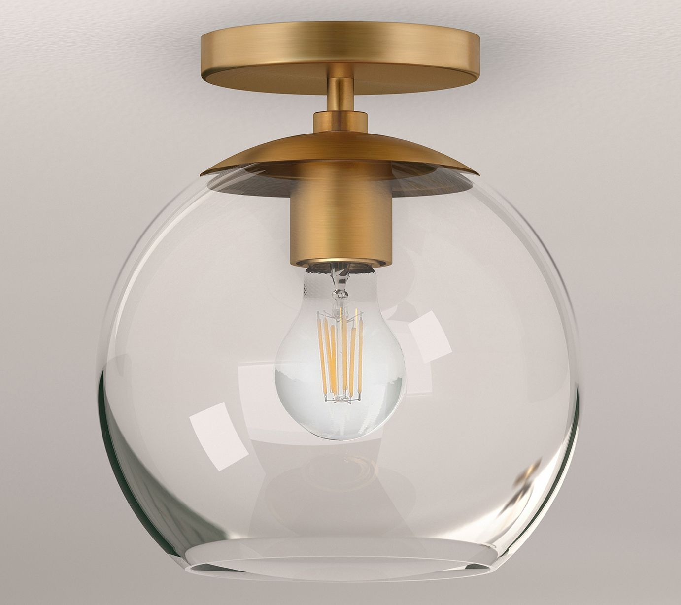 Hudson&Canal Bartlett Semi Flush Mount with Clear Glass Shade