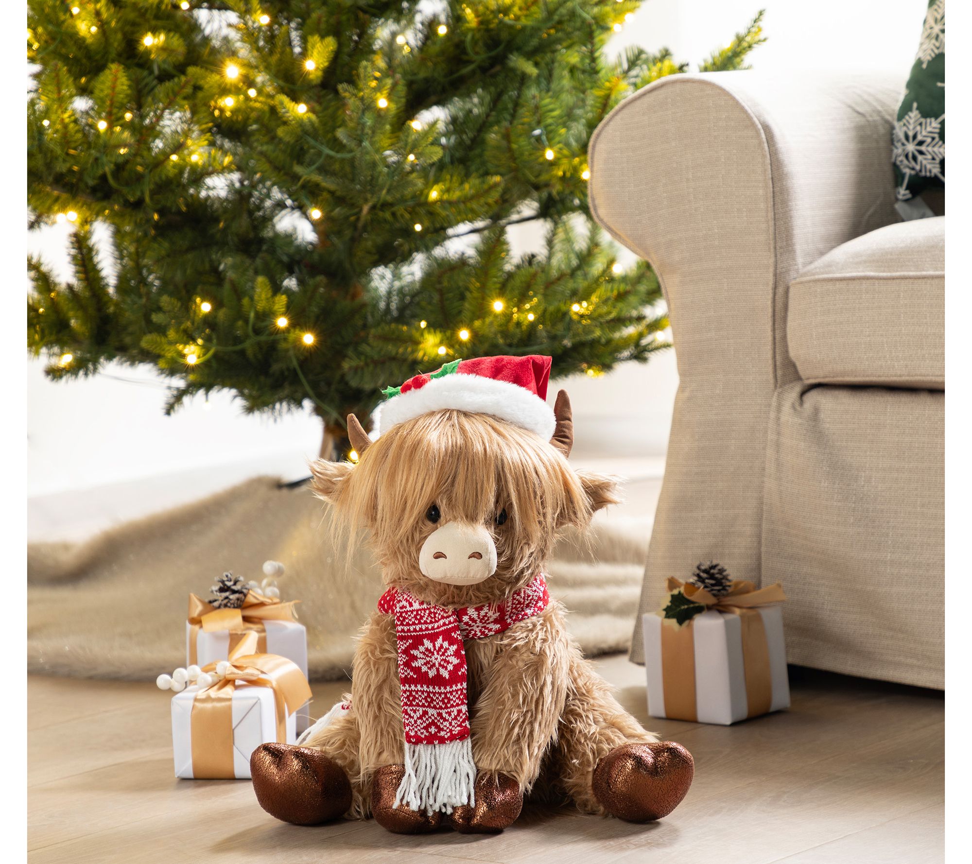 Glitzhome 15.25" L Christmas Fabric Highland Cow - QVC.com