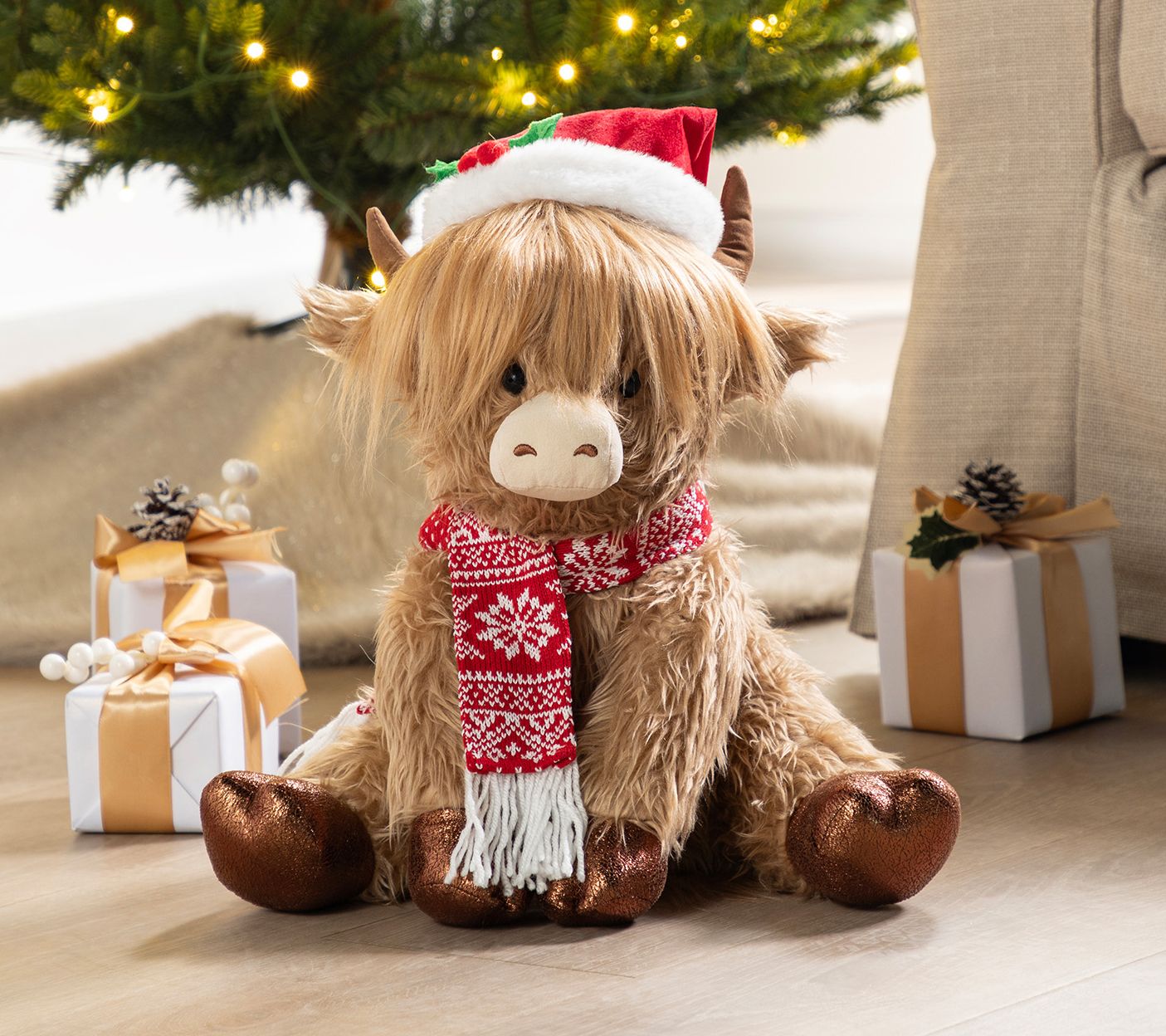 Glitzhome 15.25" L Christmas Fabric Highland Cow