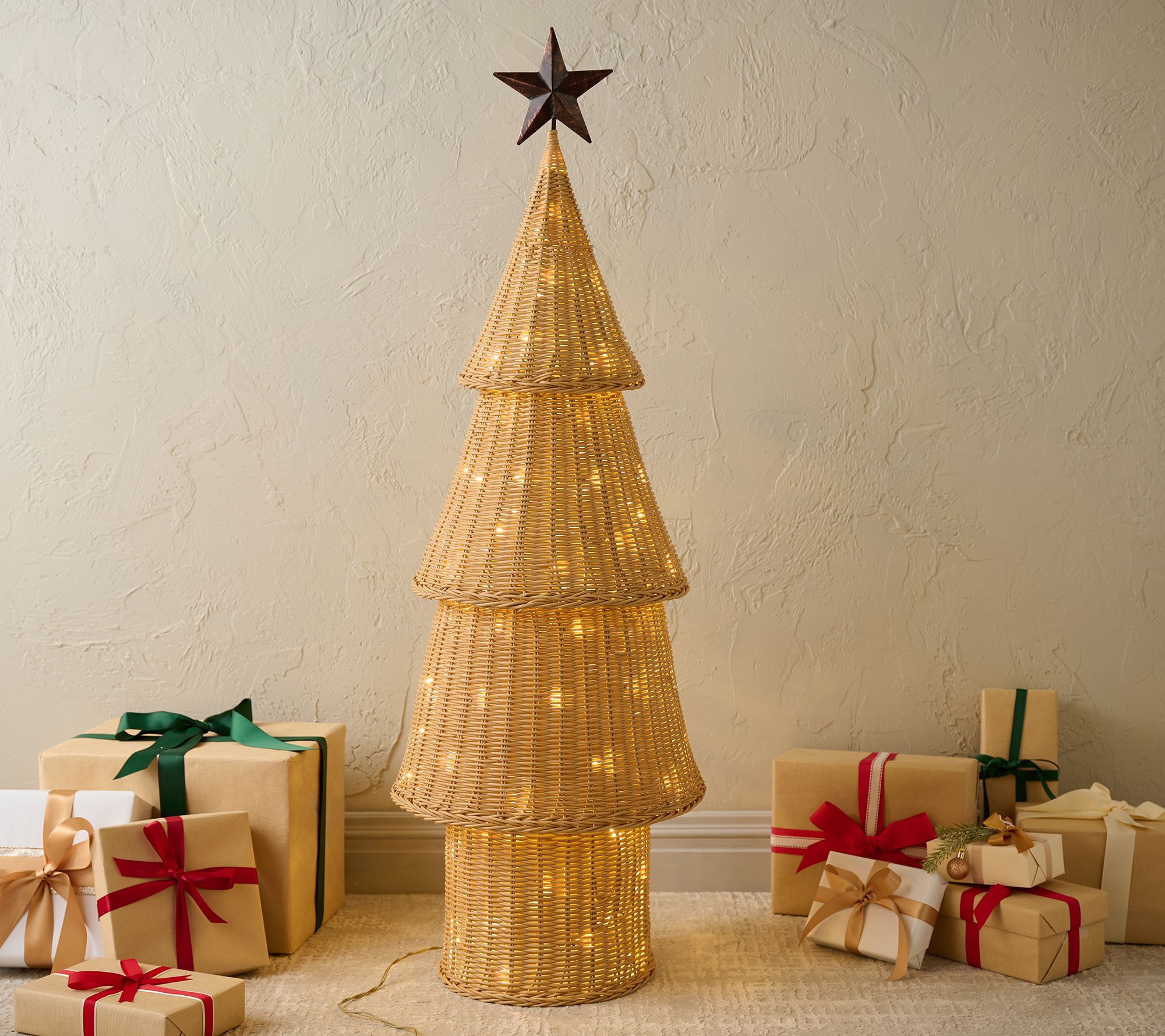 "As Is" Home Reflections 4' Lit Faux Rattan Tiered Tree