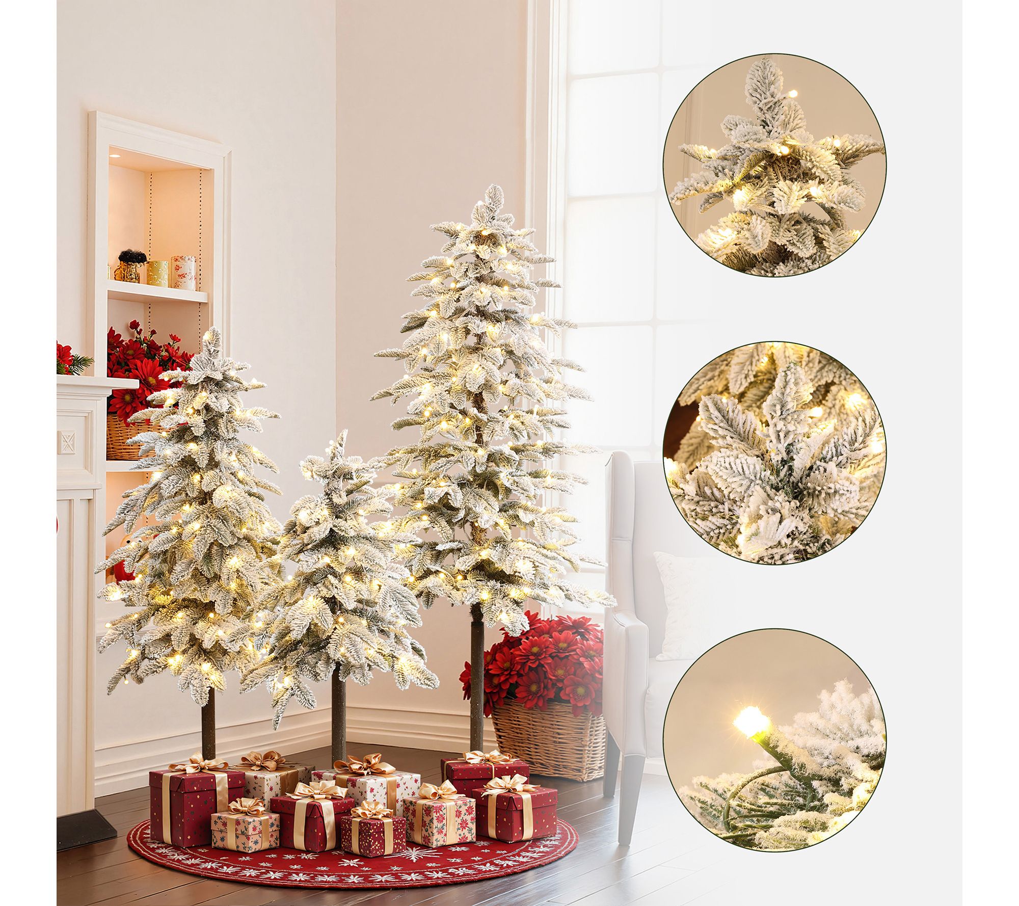 LuxenHome Lighted Artificial Tree Set with Flocking