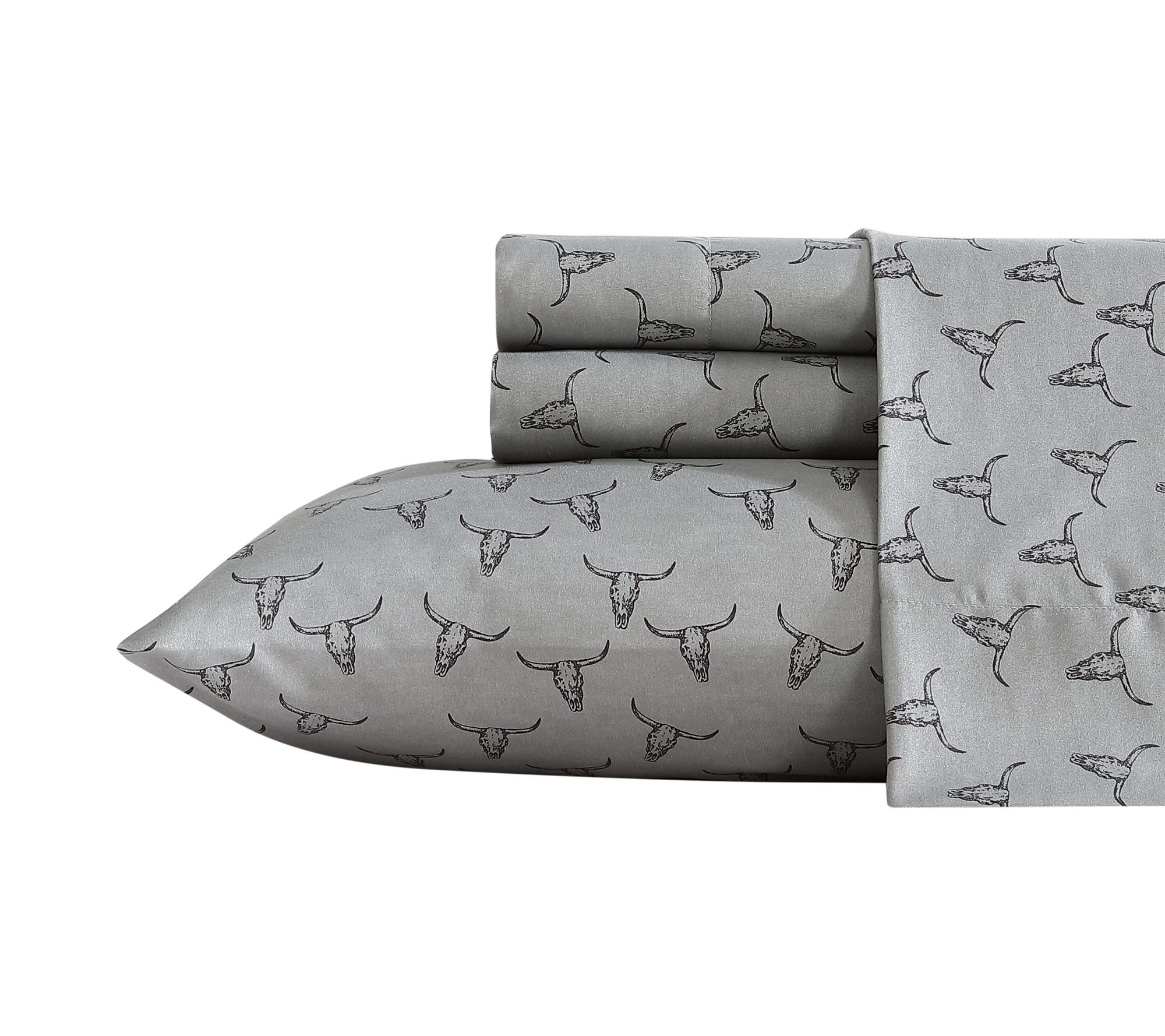 Wrangler Steer Skulls Grey TwinXL Microfiber Sheet Set