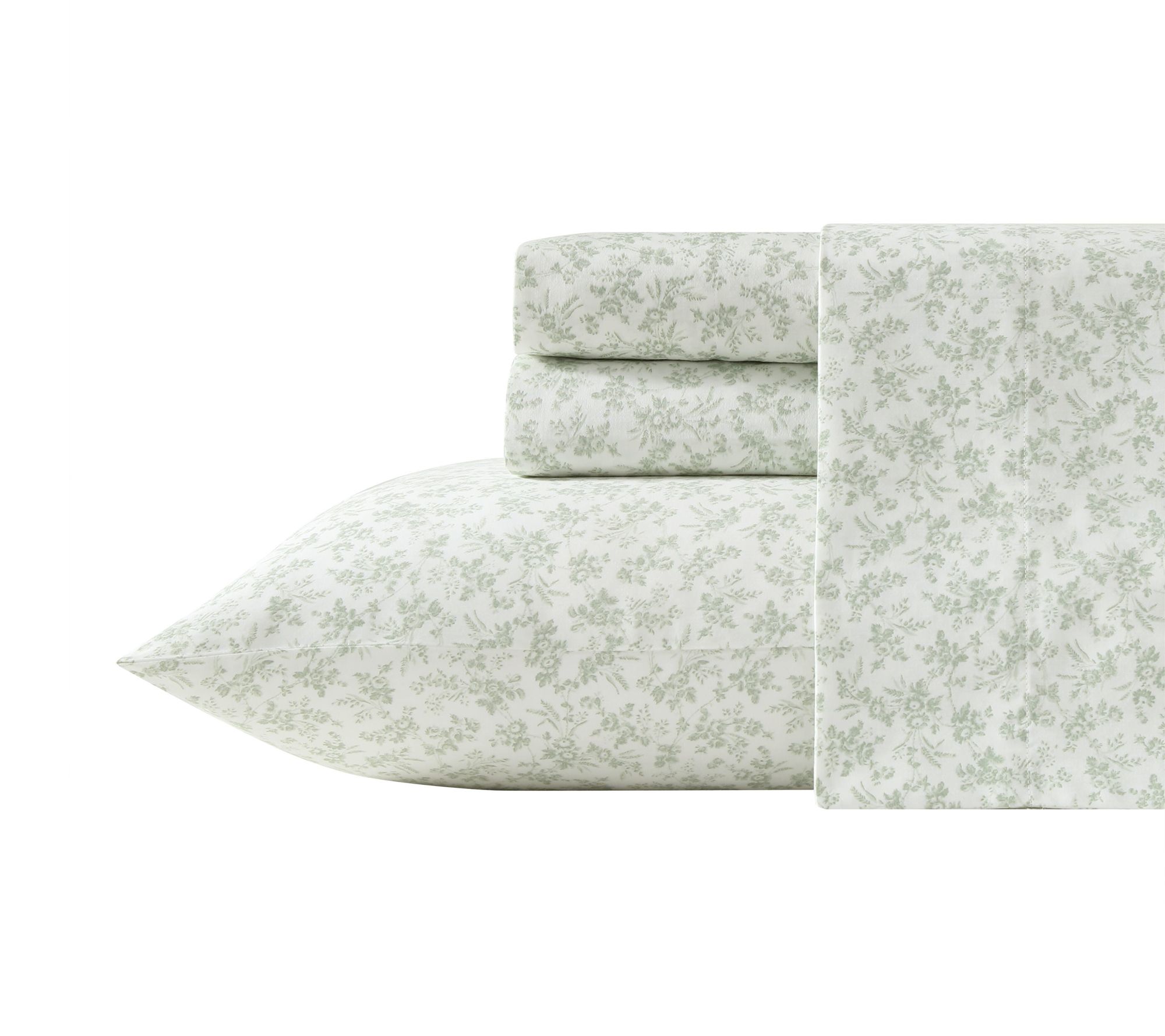 Laura Ashley Floral Toile Green Cotton Sateen Tin Sheet Set