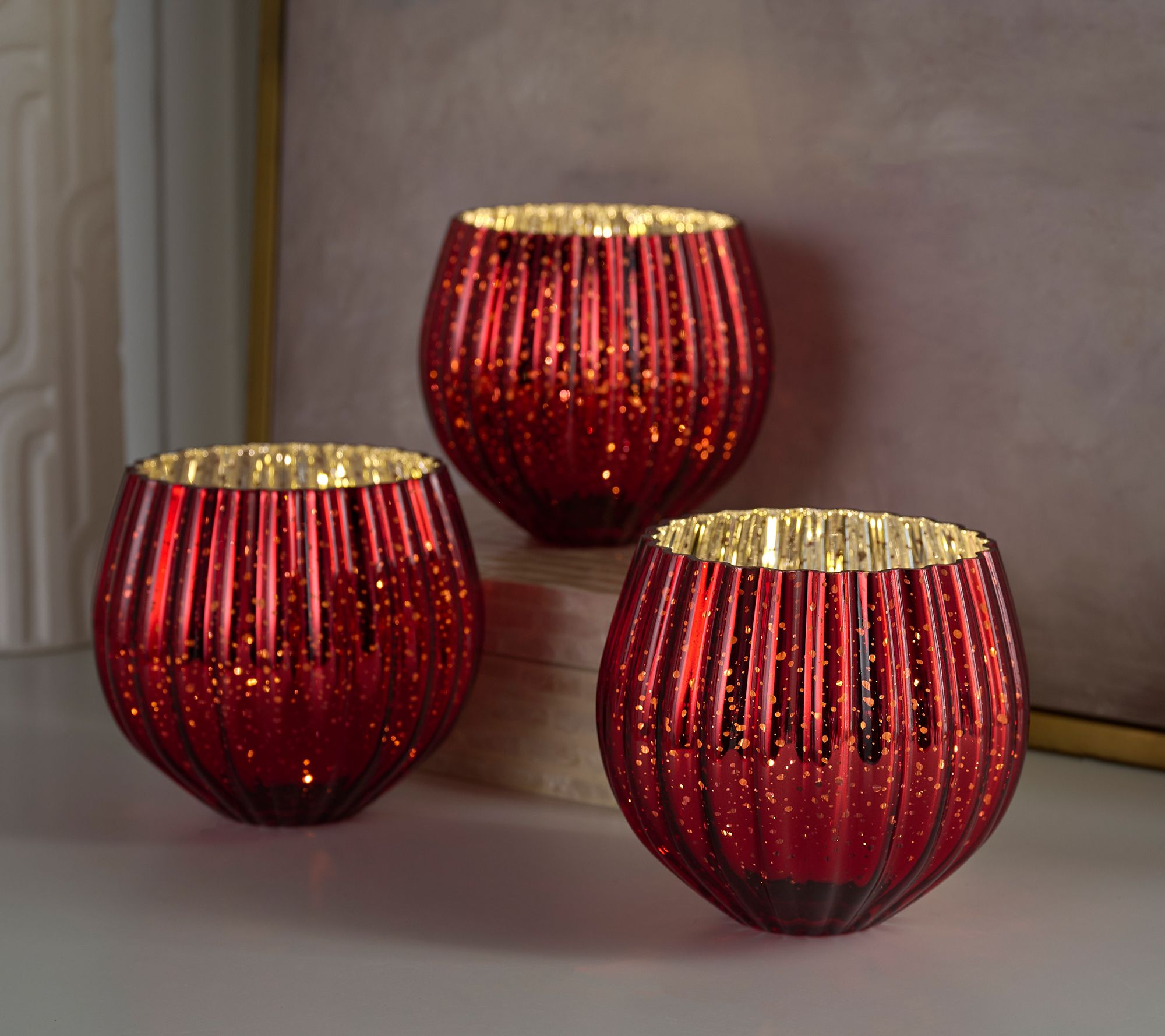 "As Is" Set of 3 Illuminated Mercury Glass Rose Bowls by Valerie