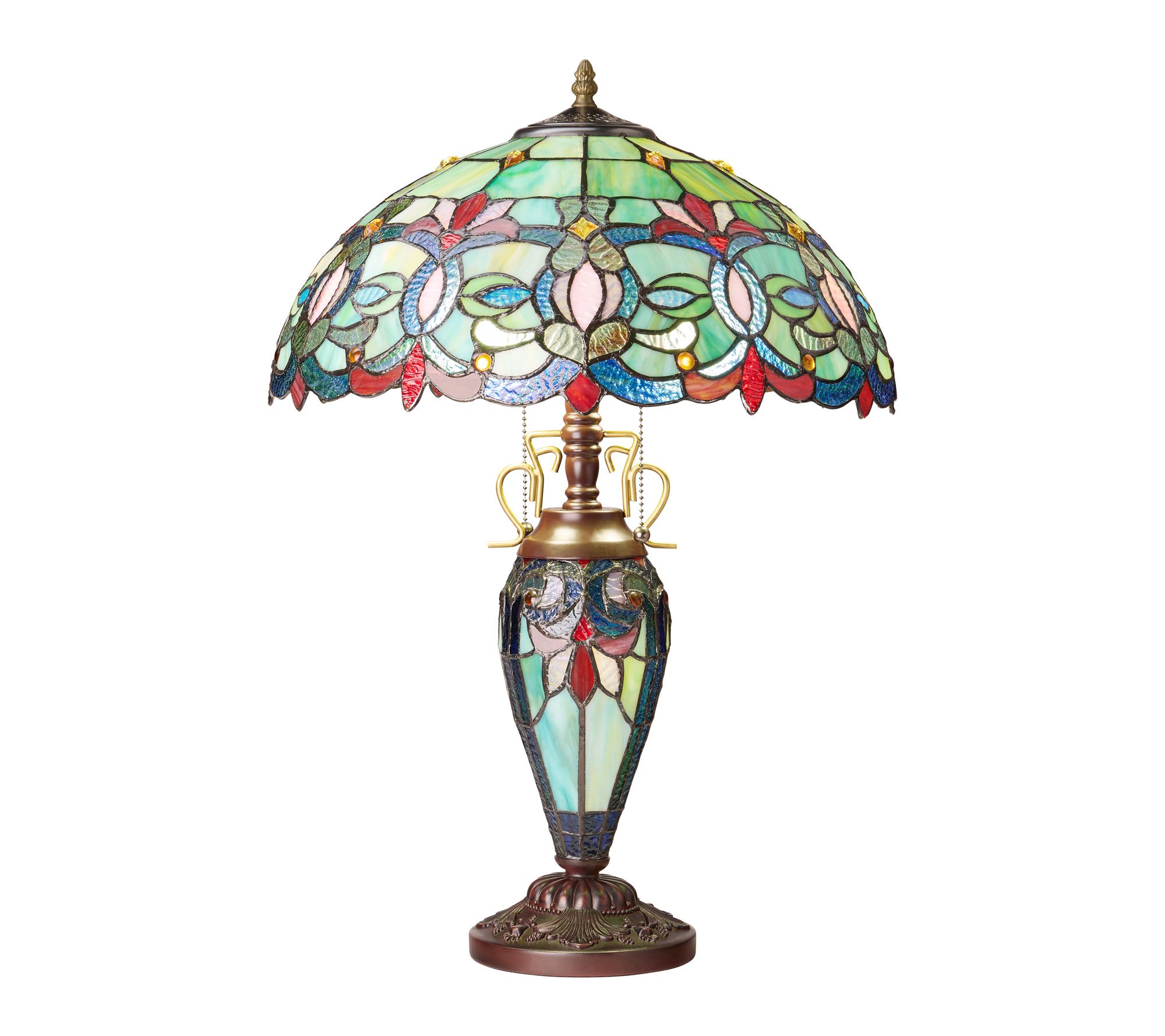 River of Goods 24.5"H Green Double Lit StainedGlass Lamp