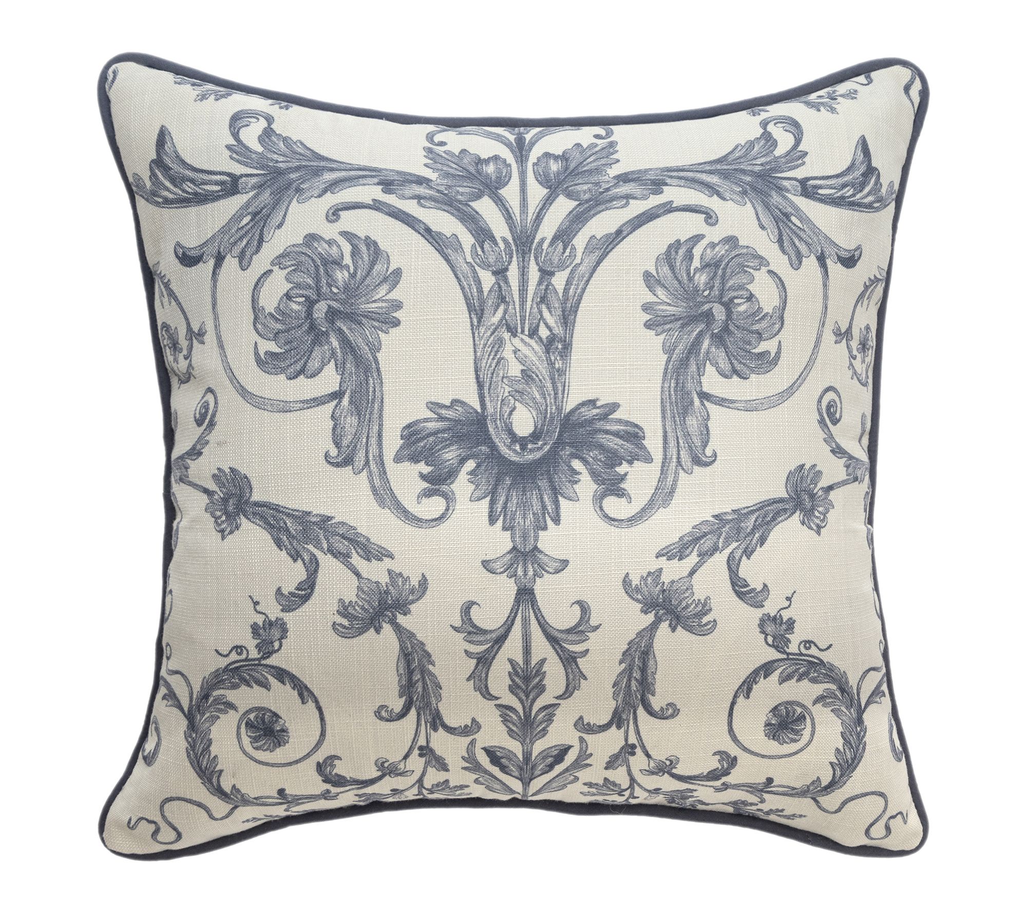 Ox Bay Blue/Ivory Damask Recycled P.E.T. ThrowPillow, 24"x24"