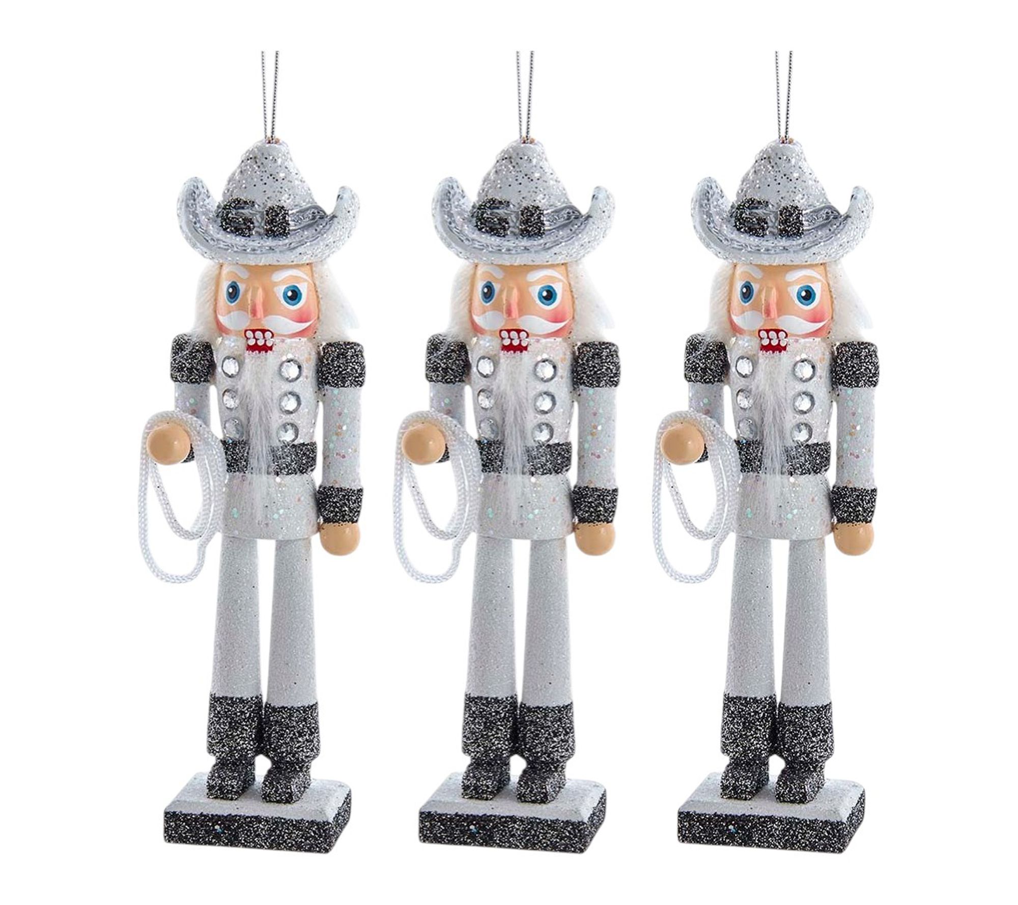 RC Home Decor Set of 3 Silver Cowboy Nutcracker Ornaments