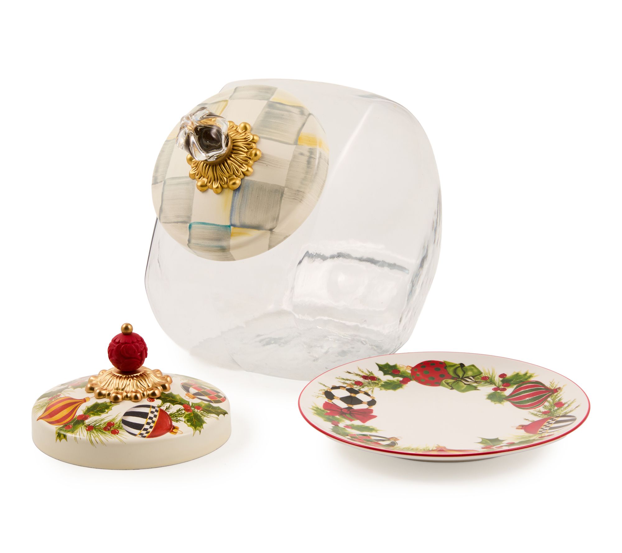 "As Is " MacKenzie- Childs Cookie Jar Lid and Plate Set