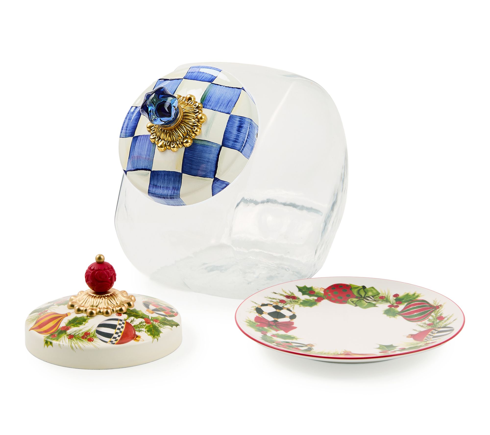 "As Is" MacKenzie- Childs Cookie Jar Lid and Plate Set