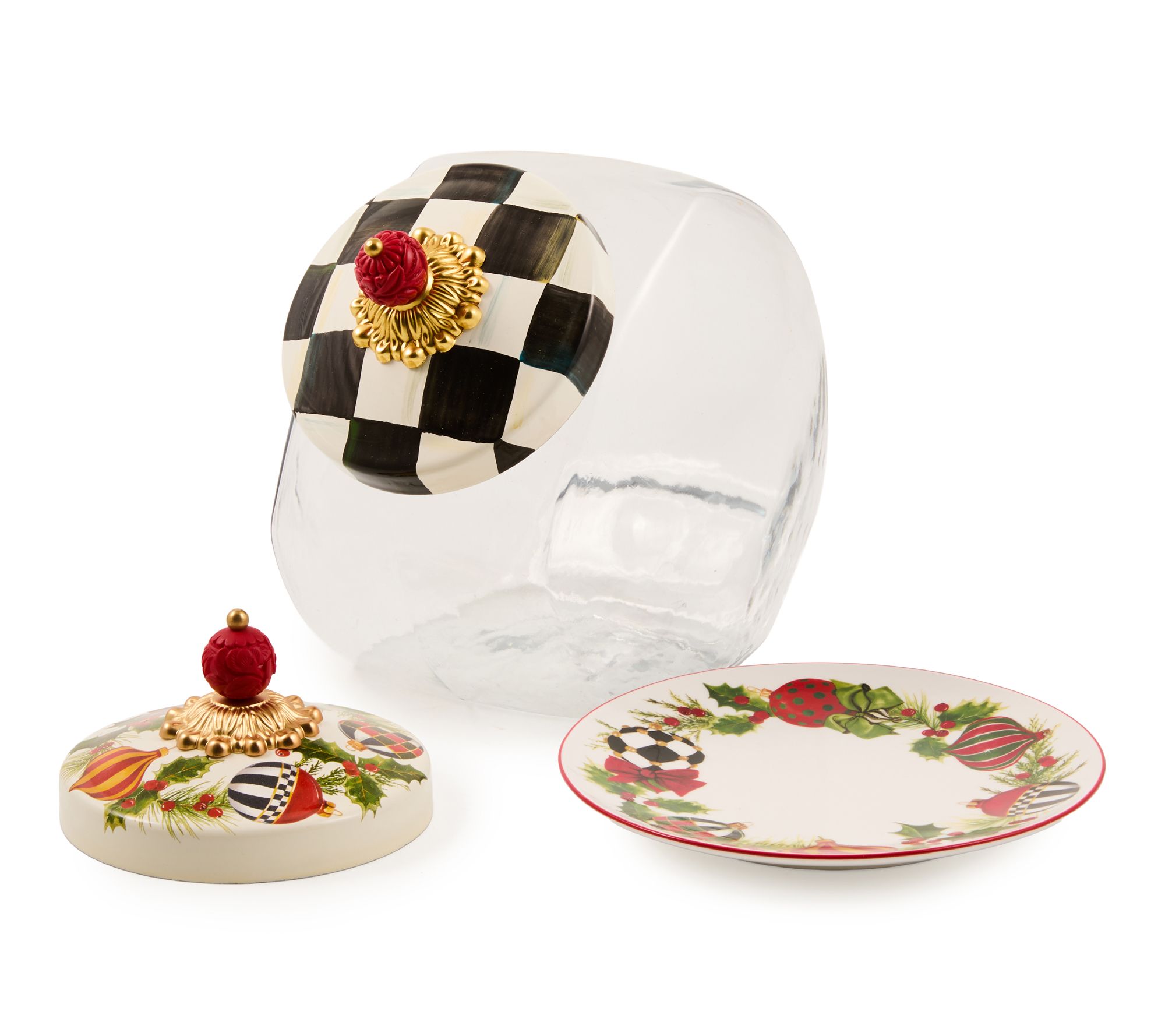 "As Is " MacKenzie- Childs Cookie Jar Lid and Plate Set