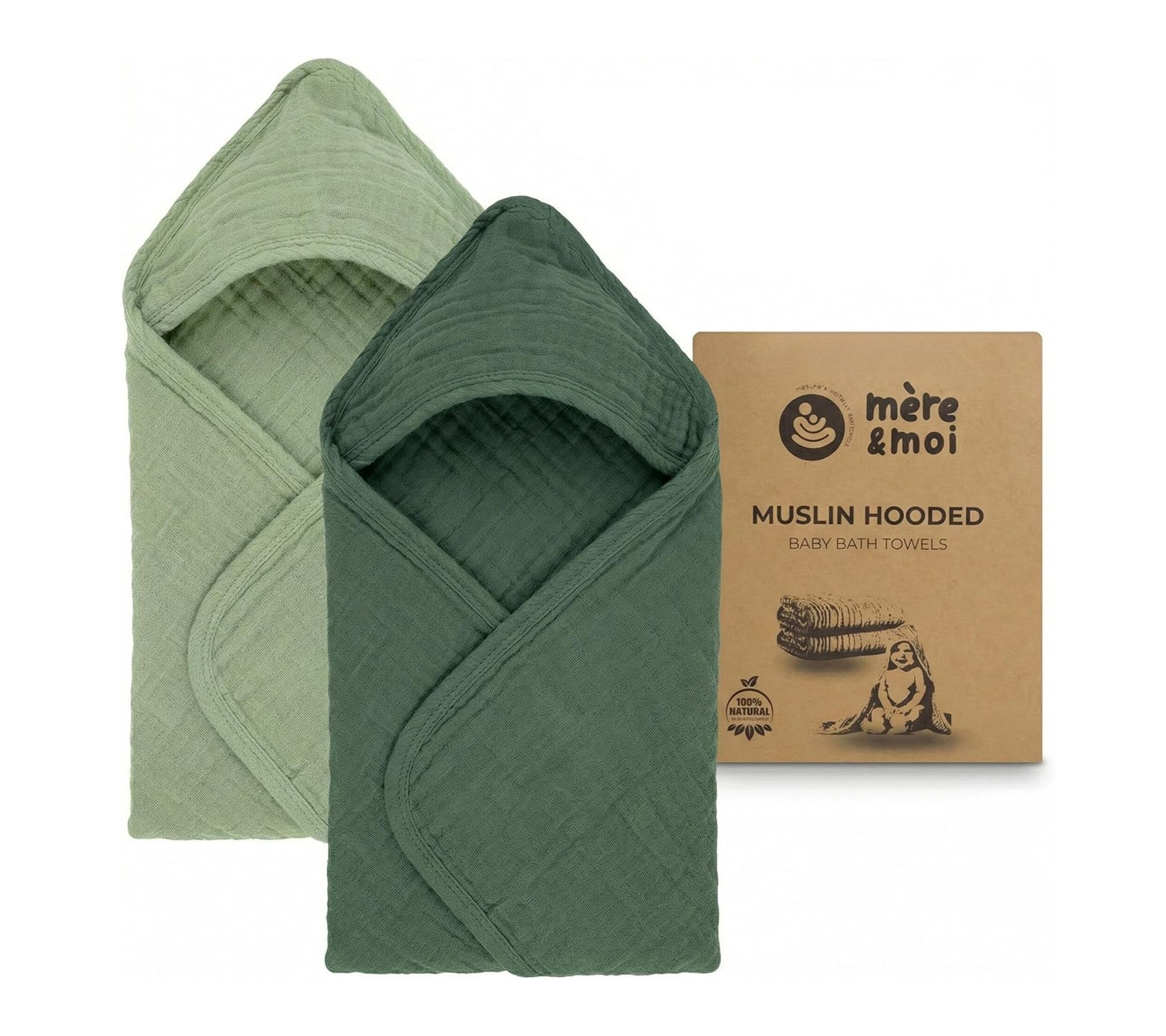 Mere & Moi Muslin 2 pack Hooded Baby Bath Towel