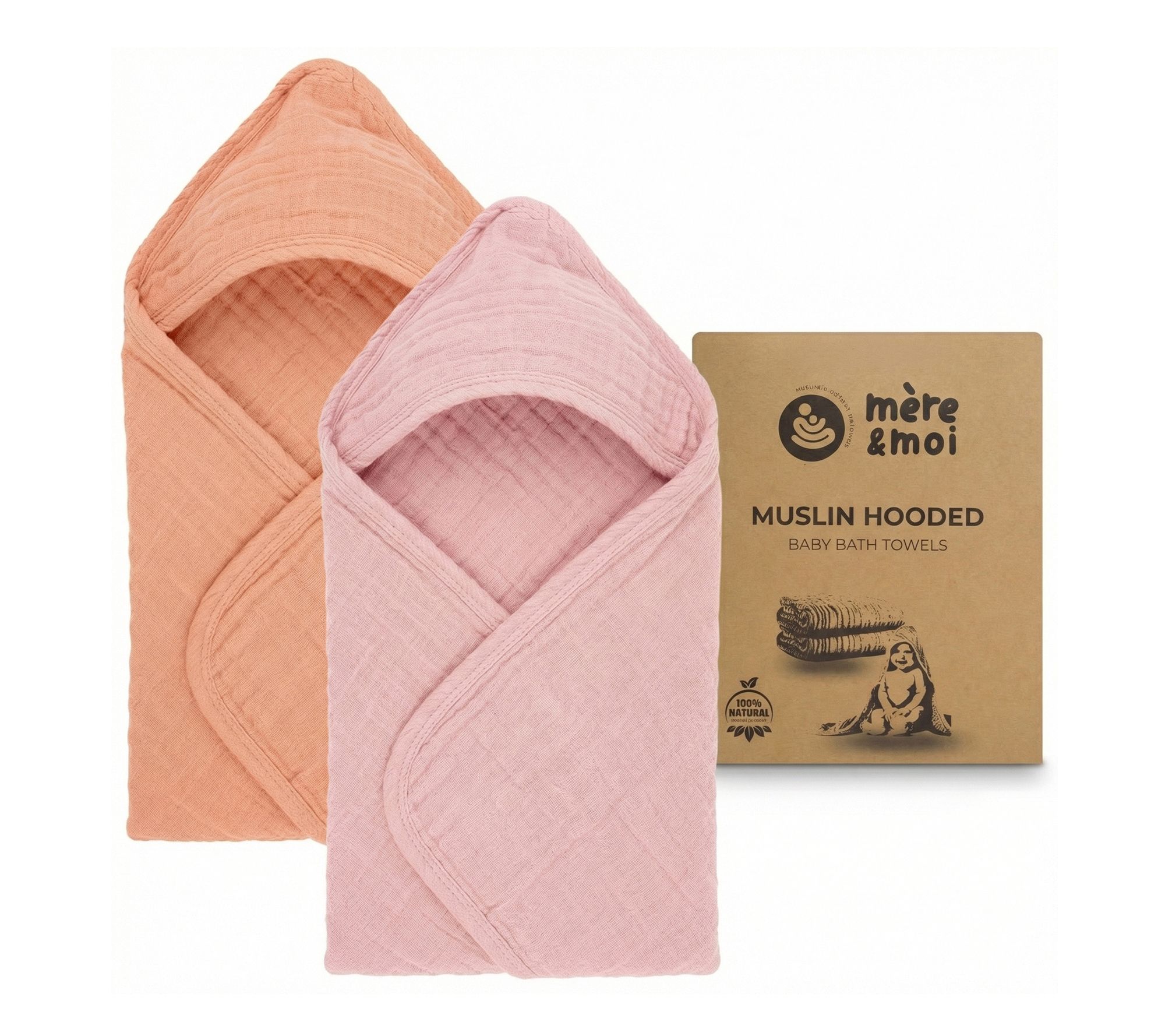 Mere & Moi Muslin 2 pack Hooded Baby Bath Towel