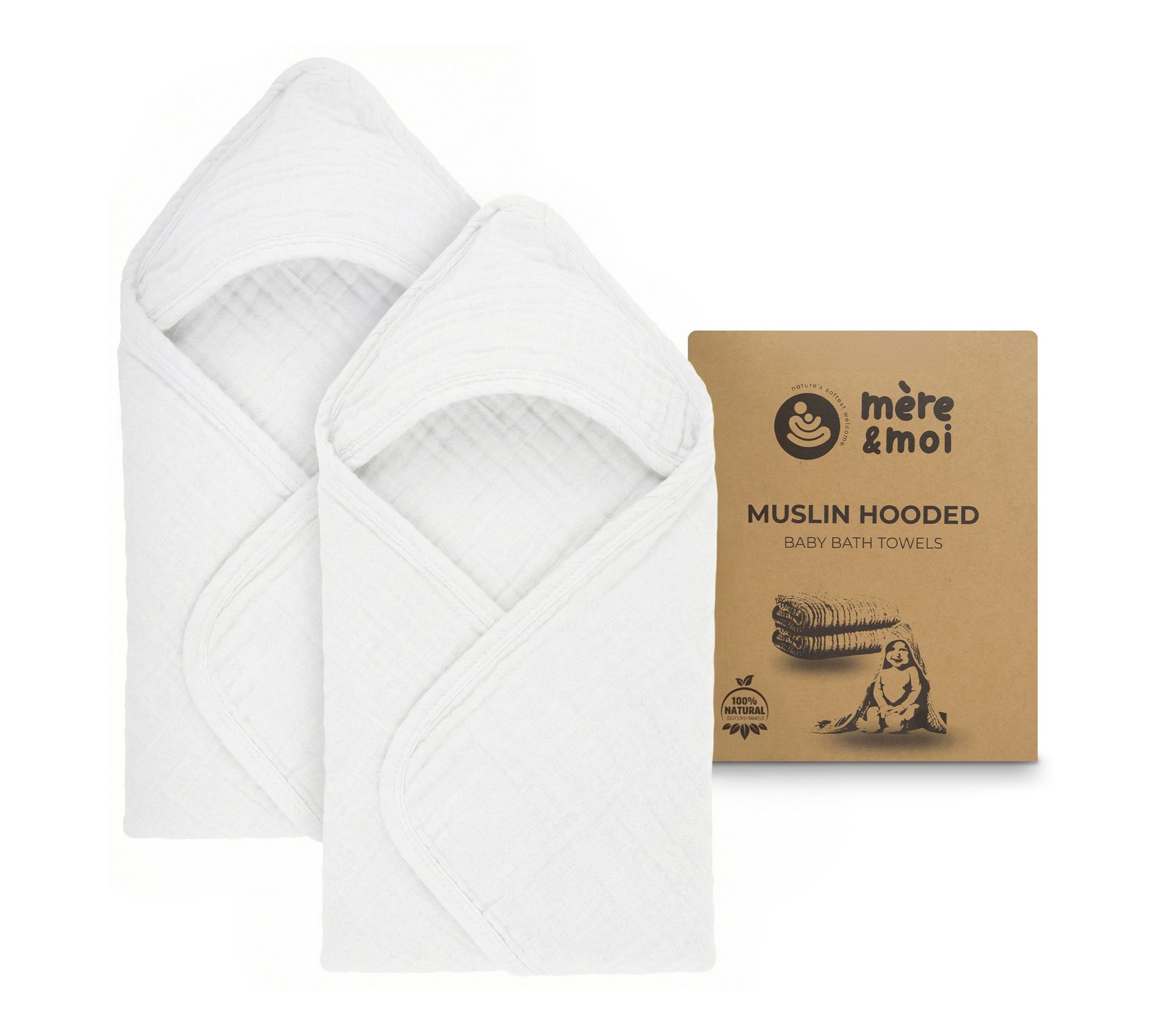 Mere & Moi Muslin 2 pack Hooded Baby Bath Towel