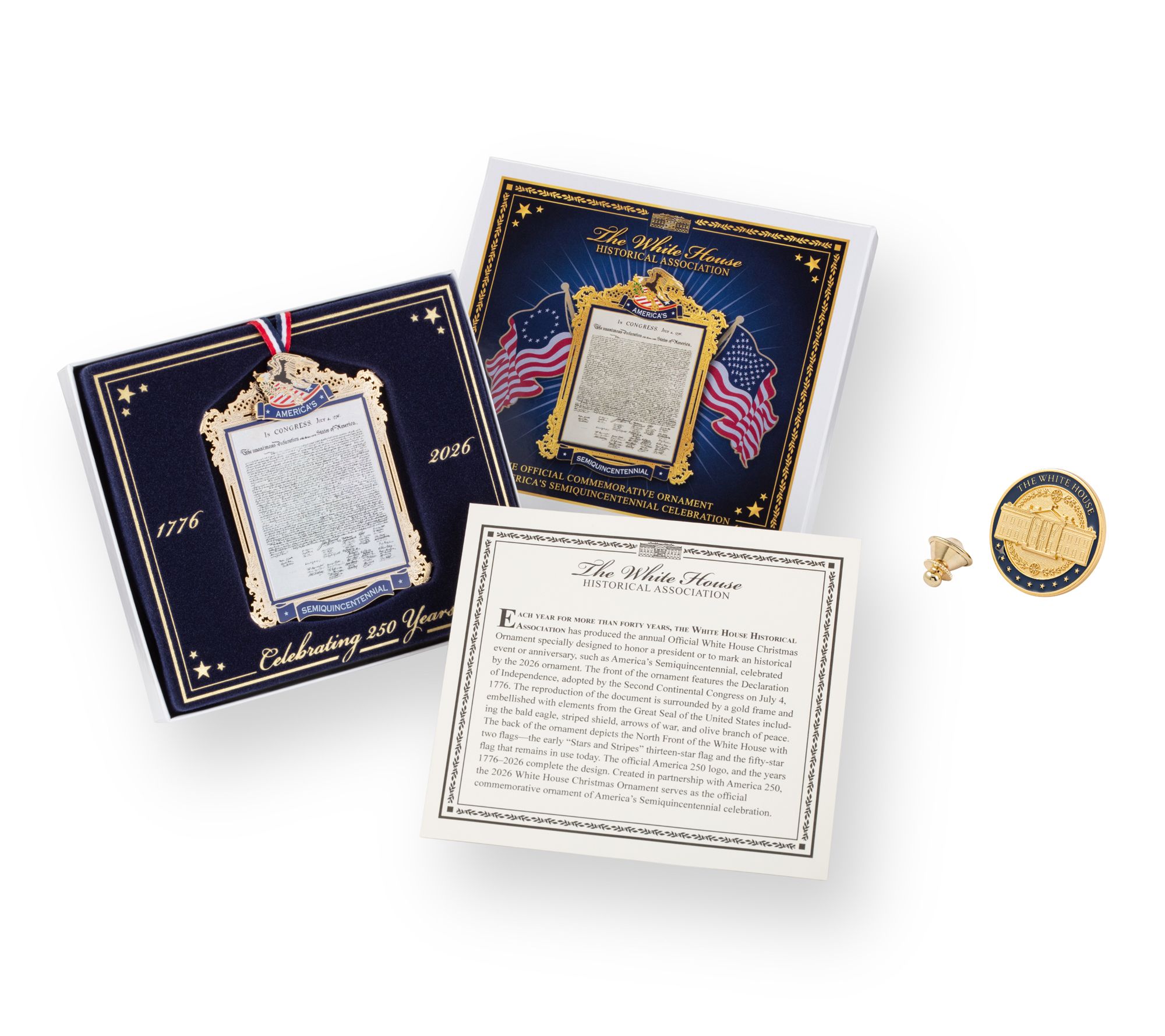 White House Hist. Assoc. America250 Ornament & Pin Bundle