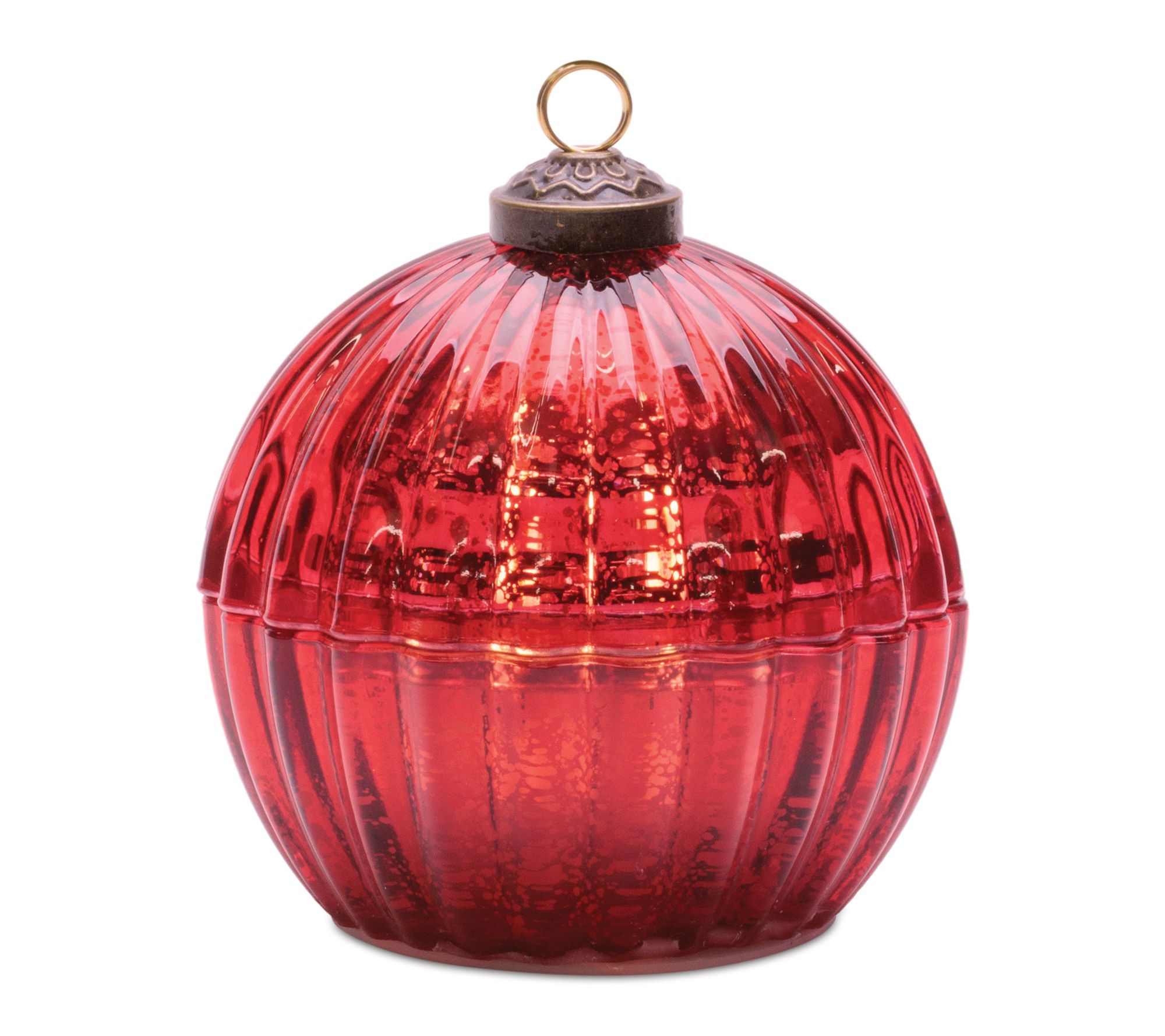 Melrose Glass Ornament with LED Candle Inside 4"D