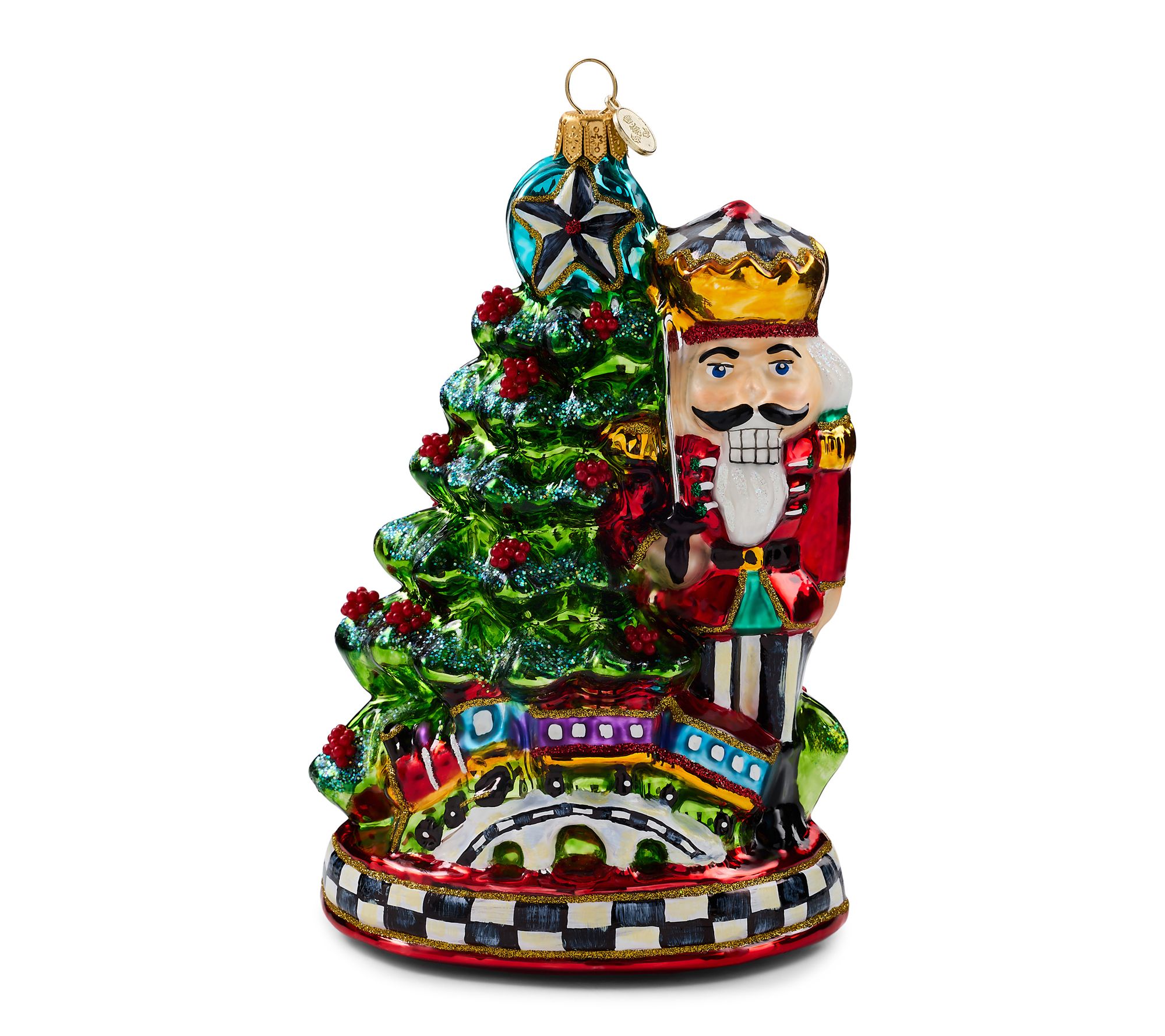  MacKenzie -Childs Nutcracker by Tree Glass Ornament