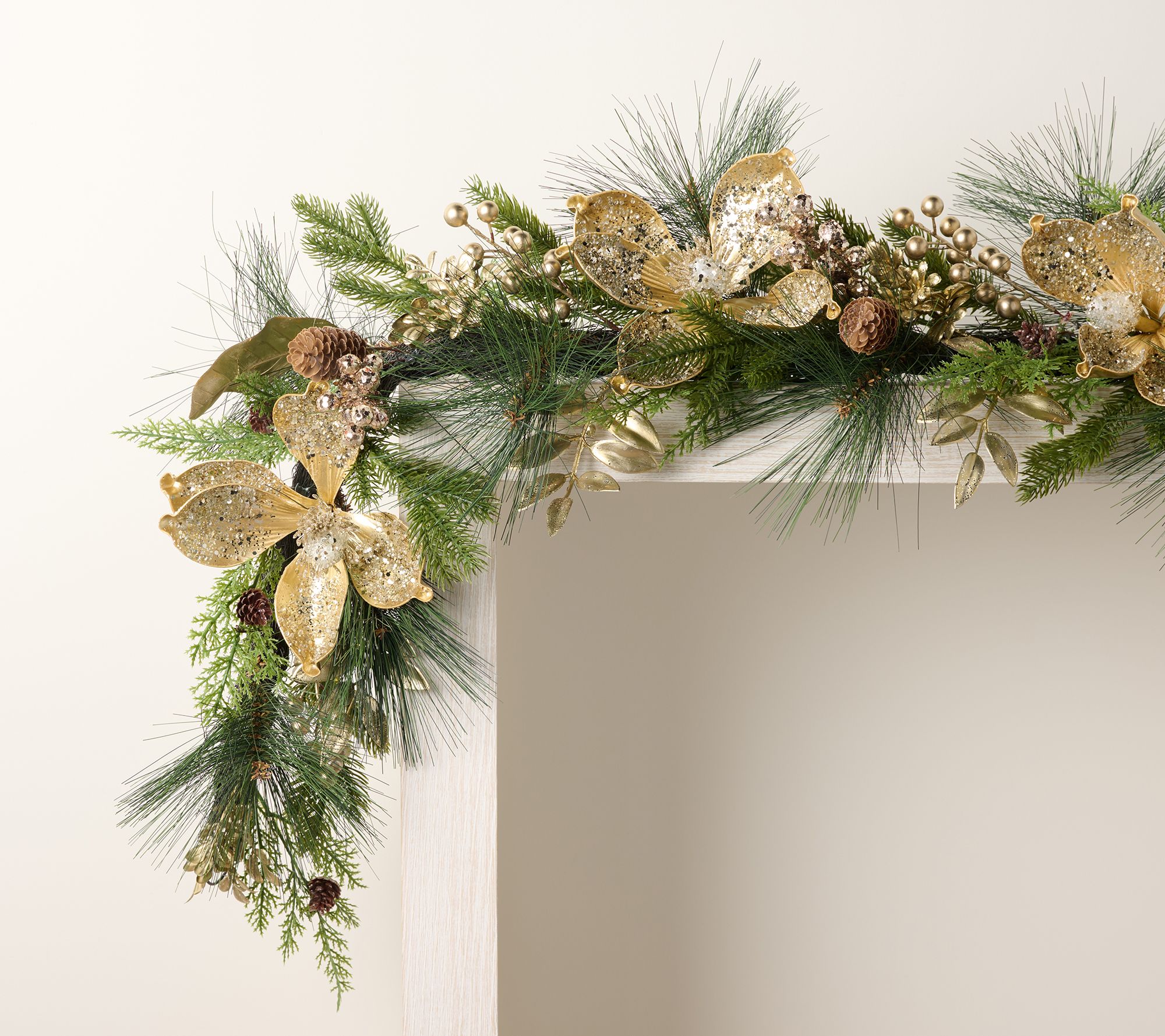  4' Glistening Magnolia, Berry and Leaf Garland by Valerie