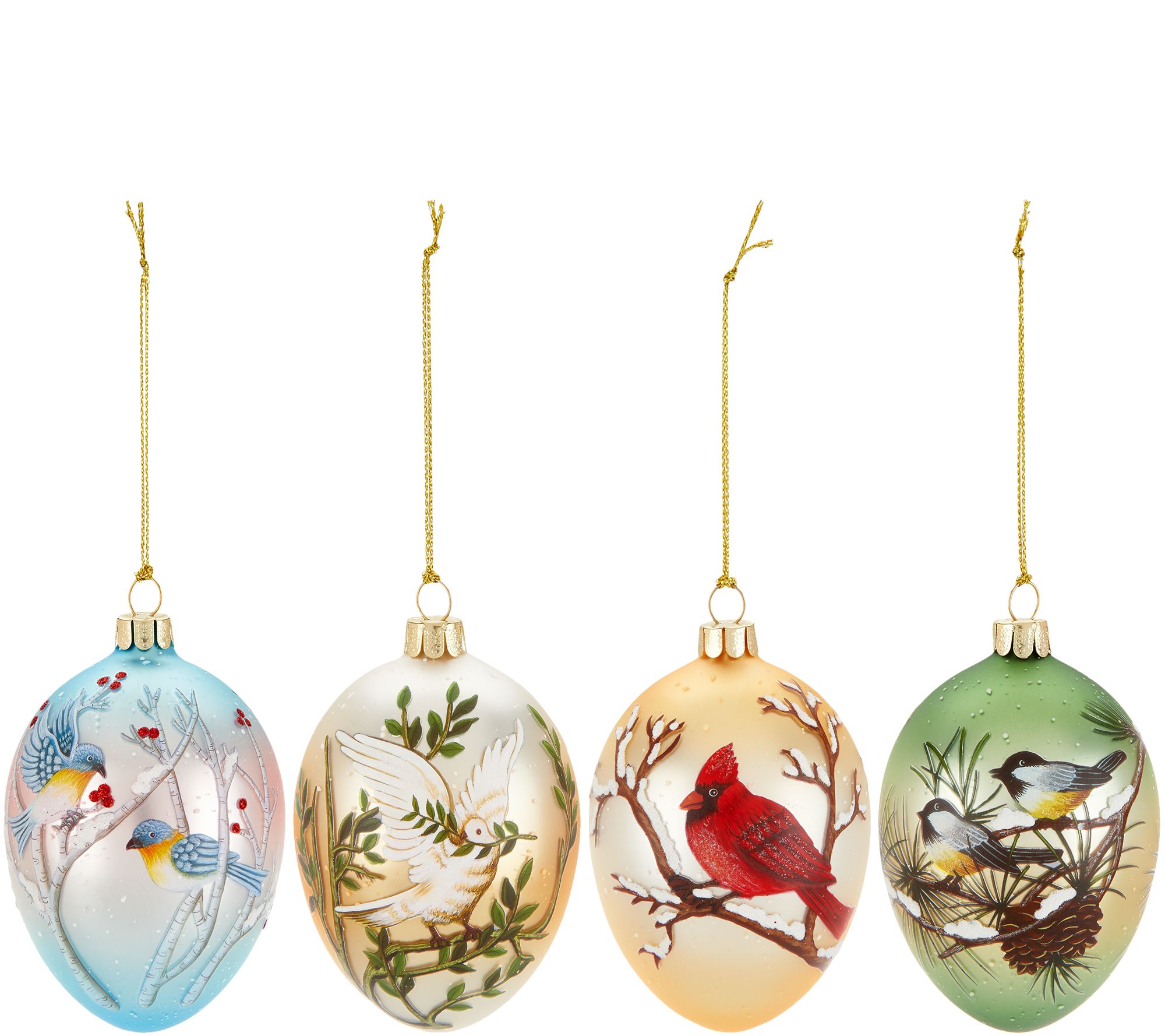 David Dangle Home Collection S/4 Birds in the Snow Glass Egg Ornaments