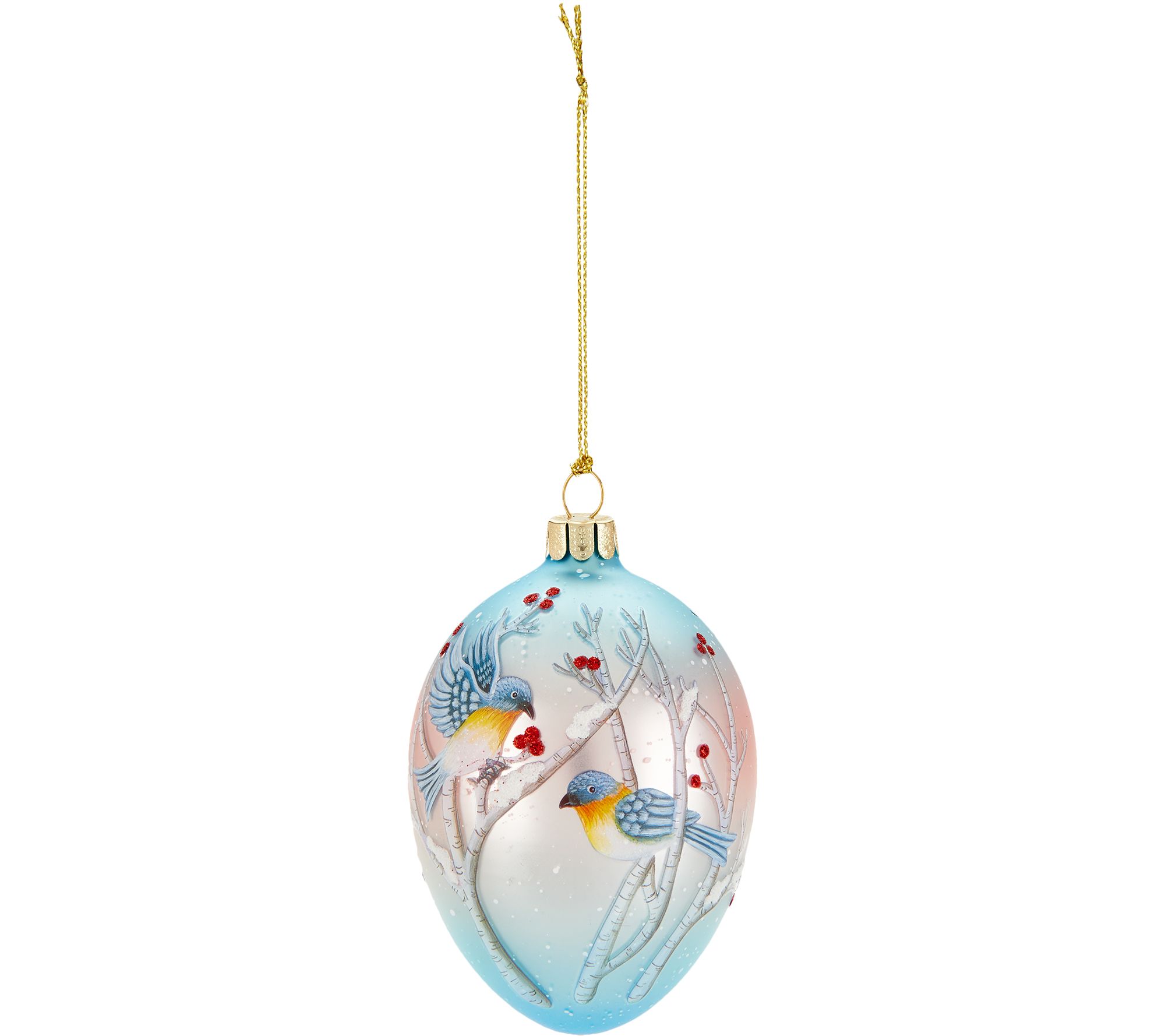 David Dangle Home Collection S/4 Birds in the Snow Glass Egg Ornaments