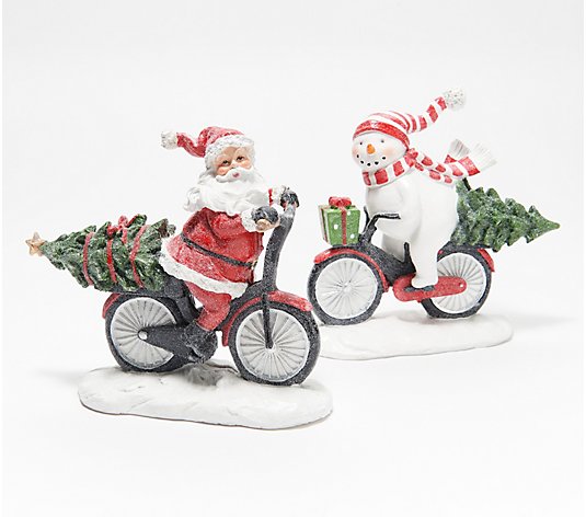 2-Piece Santa and Snowman Riding Bikes by Valerie