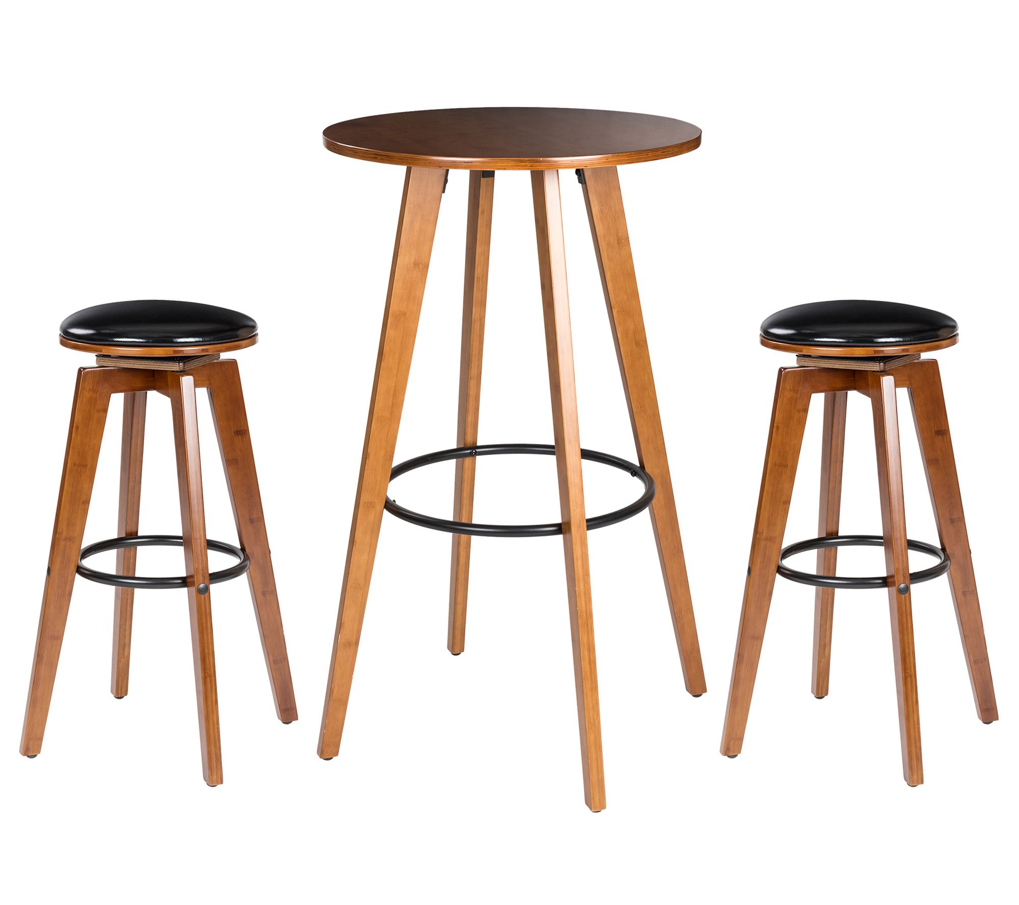 Glitzhome 3Piece Bamboo Pub Table and Bar Stools Set