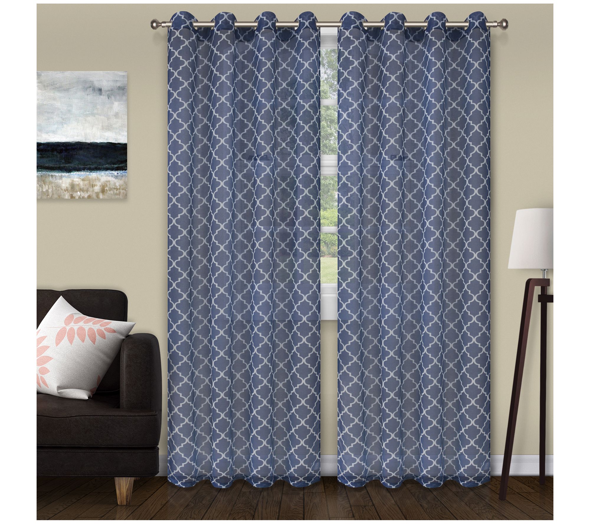 Superior Trellis Sheer Grommet Curtain, 2 Panels, 52 x 84