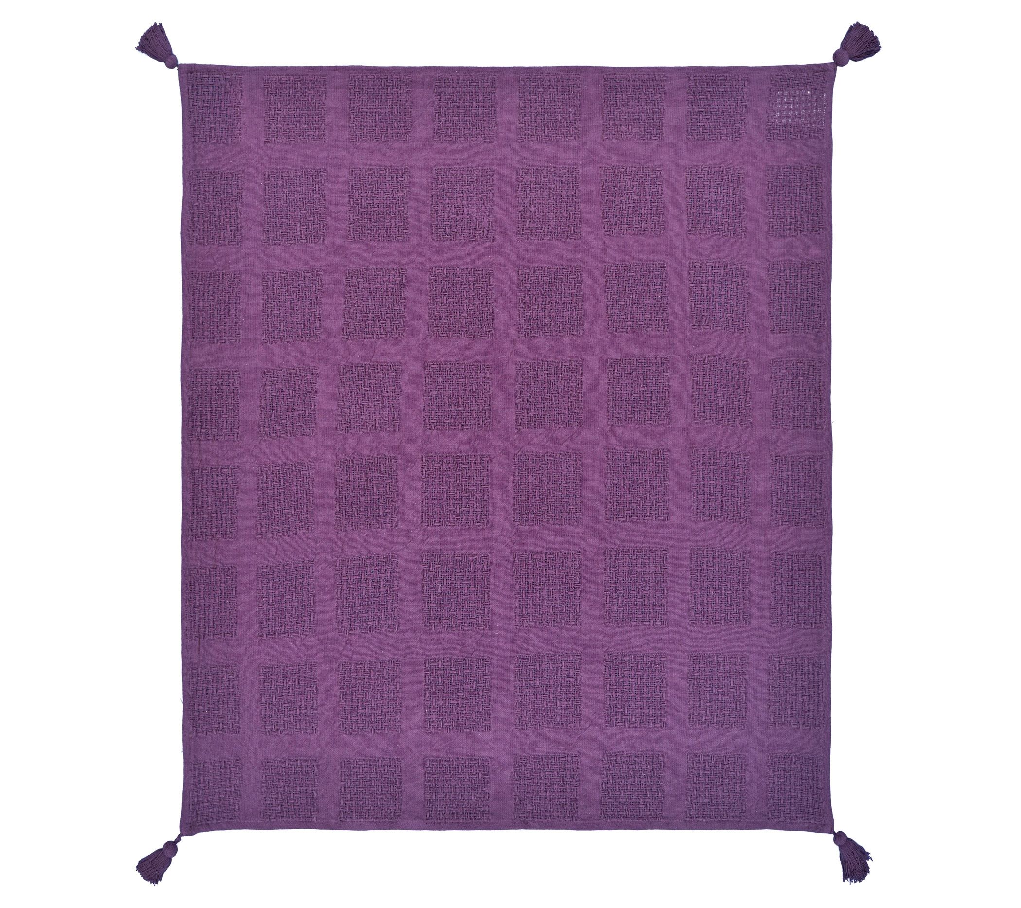 Ox Bay Trading Solid Modern Interwoven Fringedhrow Blanket