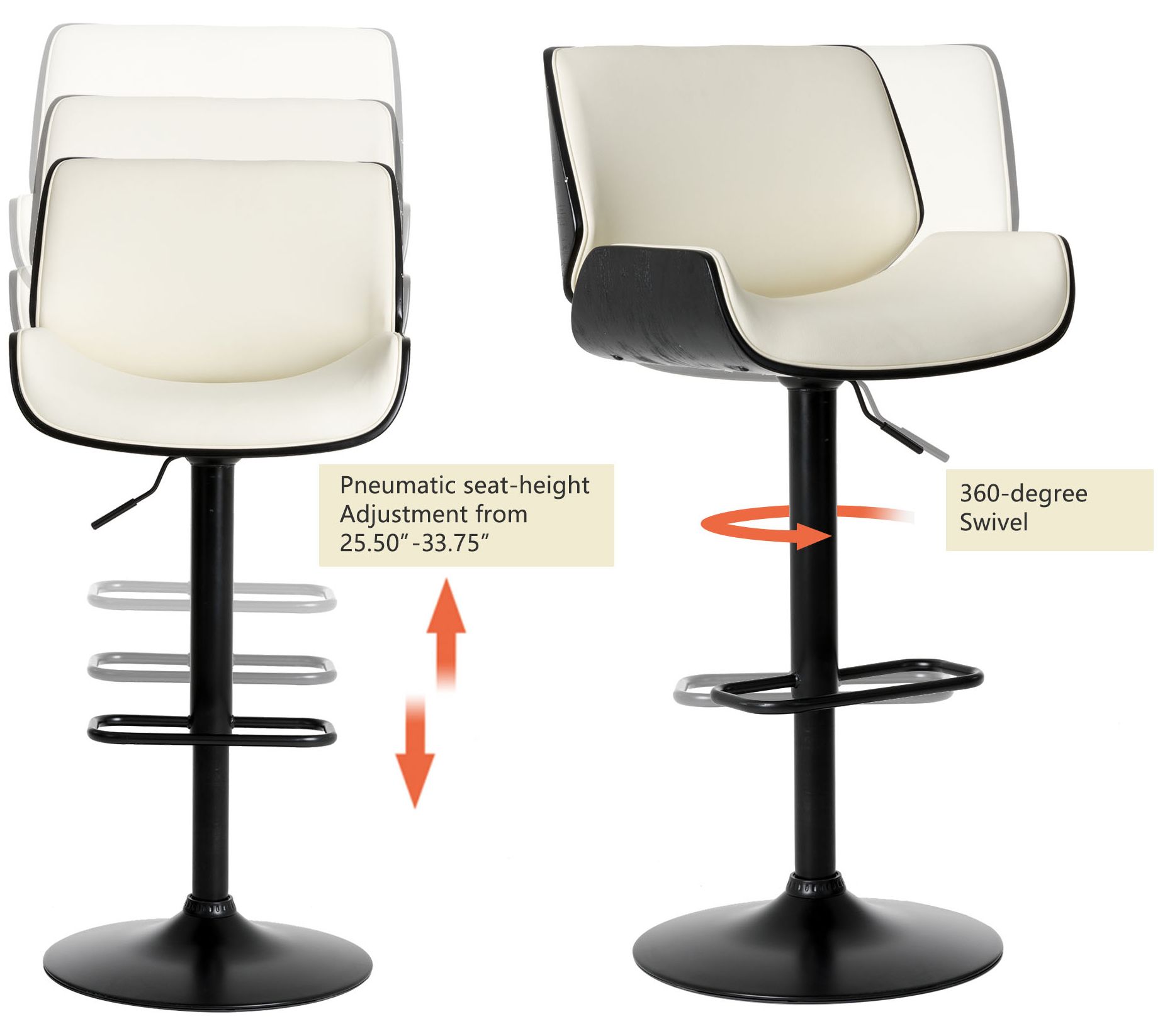 Glitzhome Mid Century Modern Adjustable Height Bar Stools S/2 - QVC.com