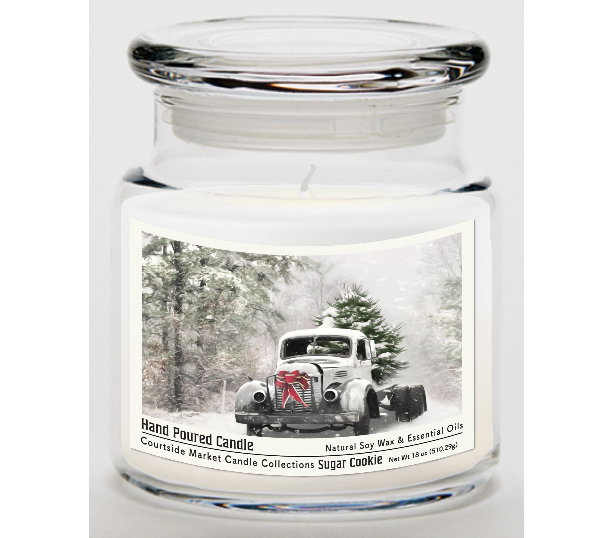 Courtside Market Snowy Christmas Truck Candle Glass Jar 18 oz