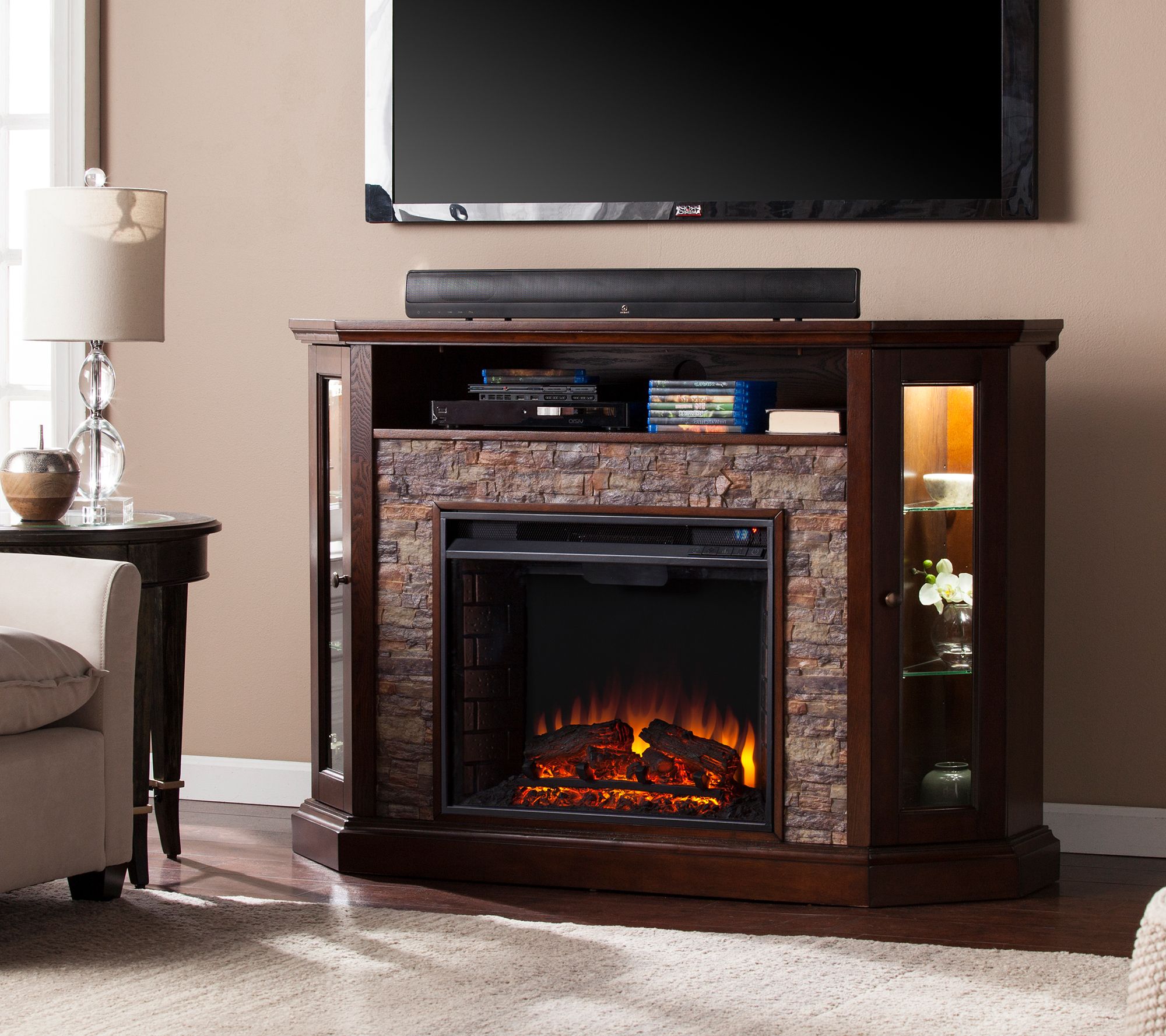 Redden Corner Convertible Electric Media Fireplace - QVC.com