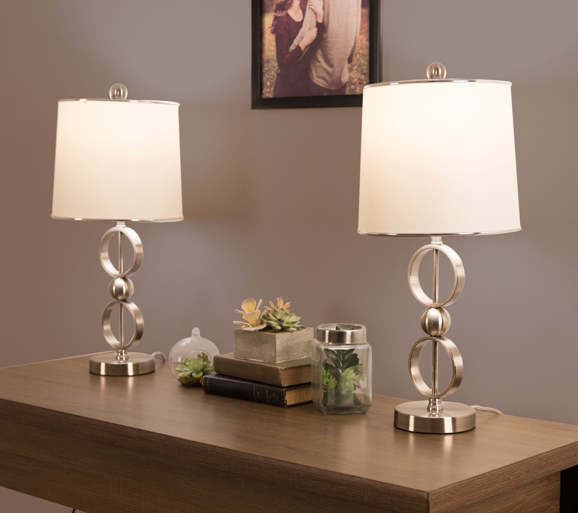 Lavish Home Table Lamps Set of 2, Modern Steel