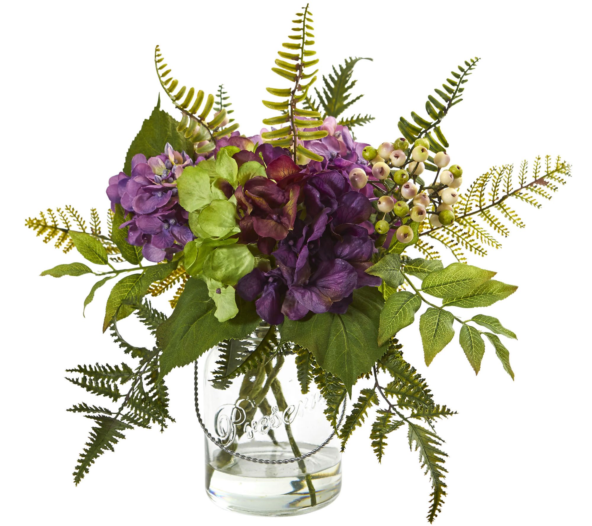 14" Hydrangea & Berry Arrangement by Nearly Natural
