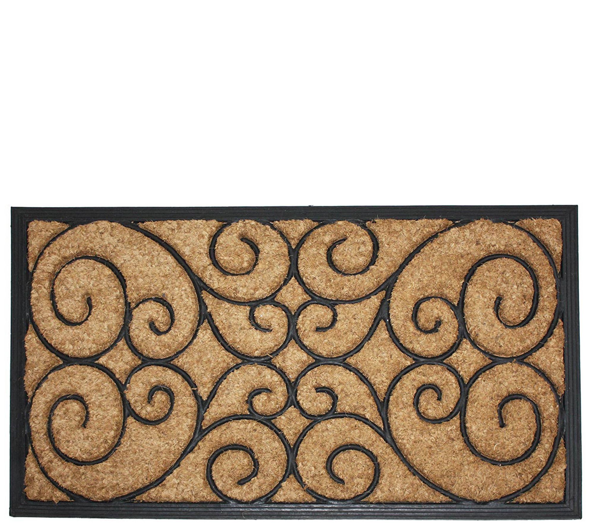 Heavy Duty Natural Coir And Rubber Doormat Withscroll Pattern Qvc Com