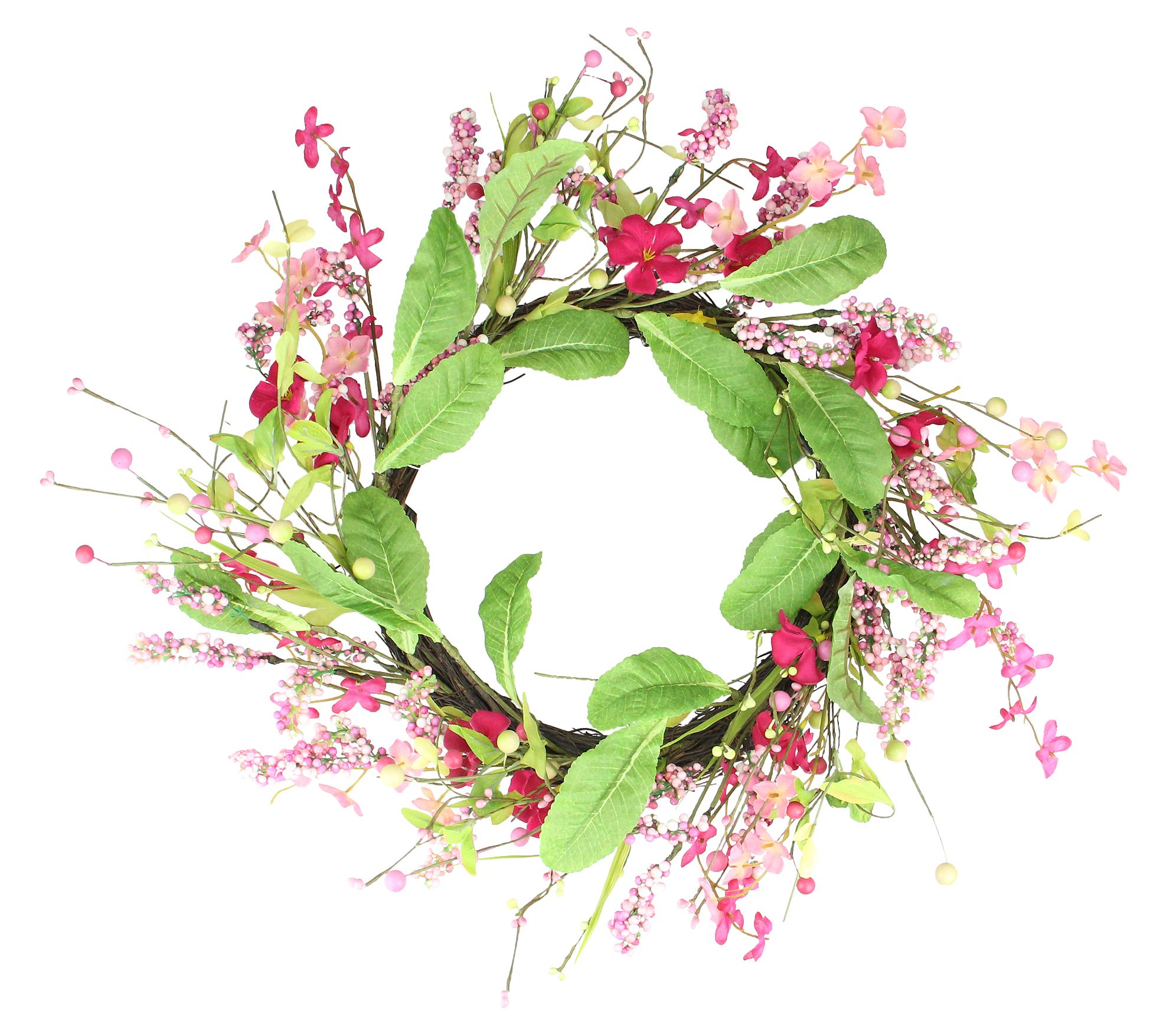 Northlight Pink Geranium & Coral Root Spring Floral Wreath