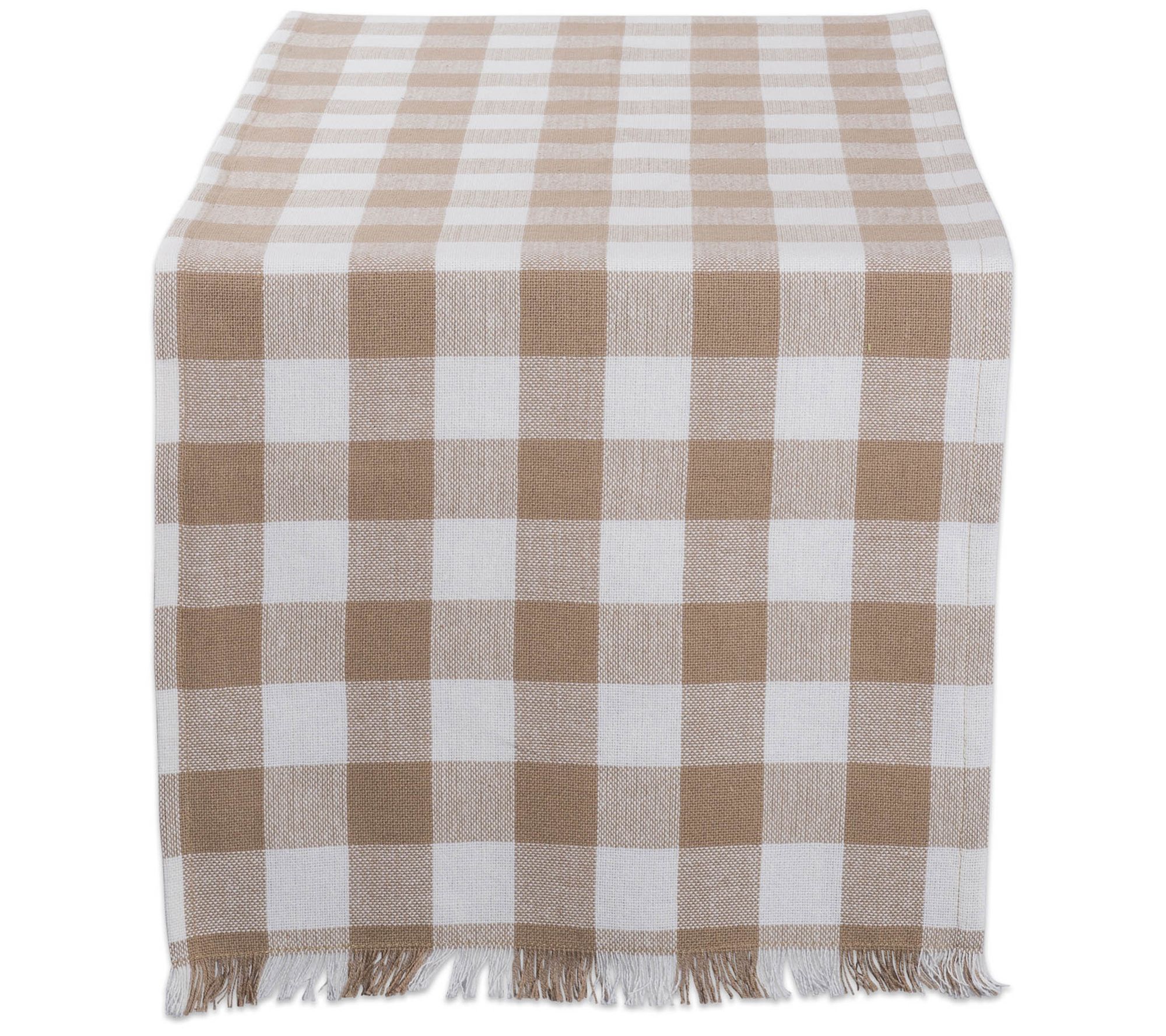 Design Imports Check Heavyweight Fringed TableRunner 14"x108"