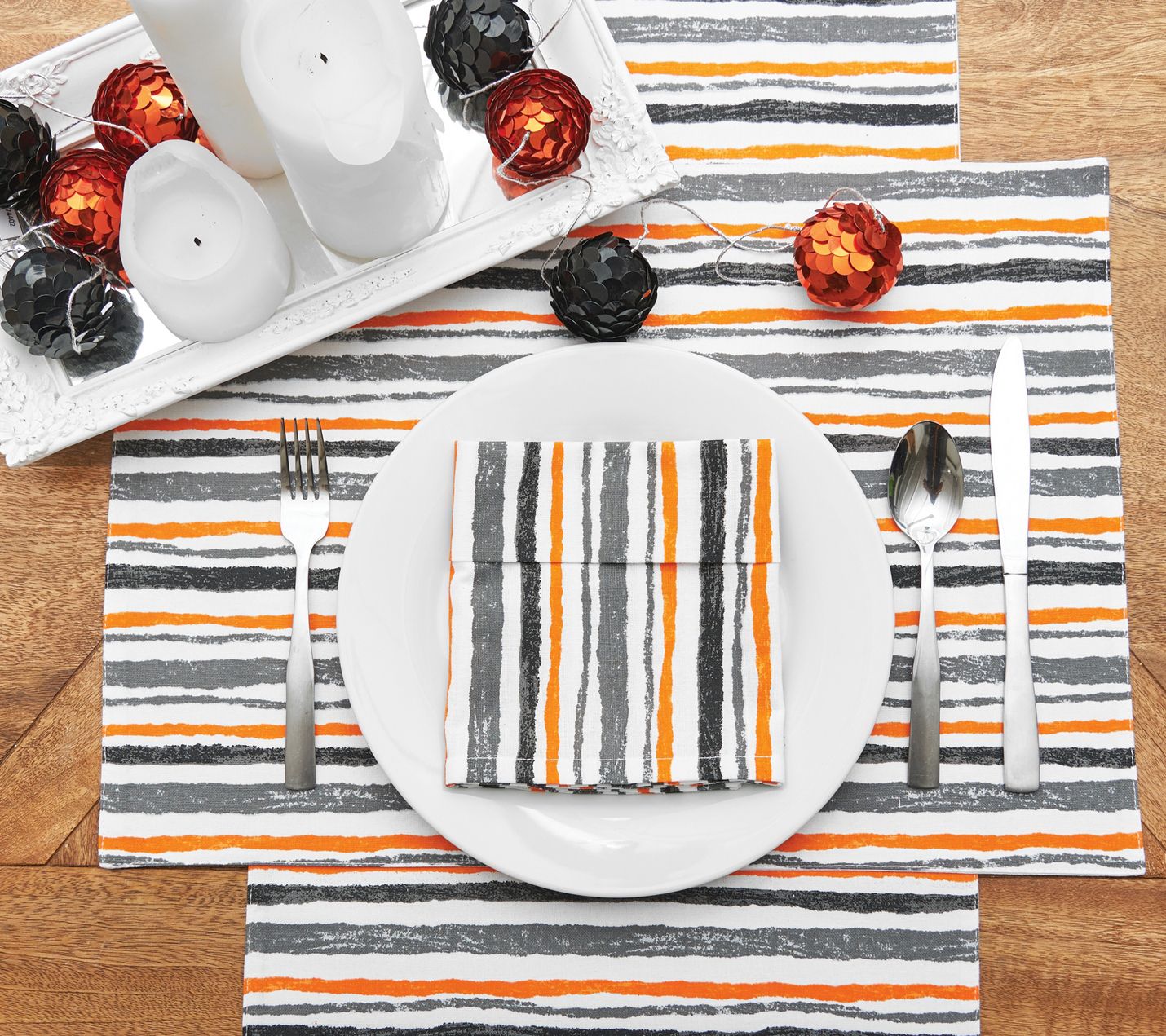 18" x 18" Halloween Stripe Napkin Set 6 by Valerie