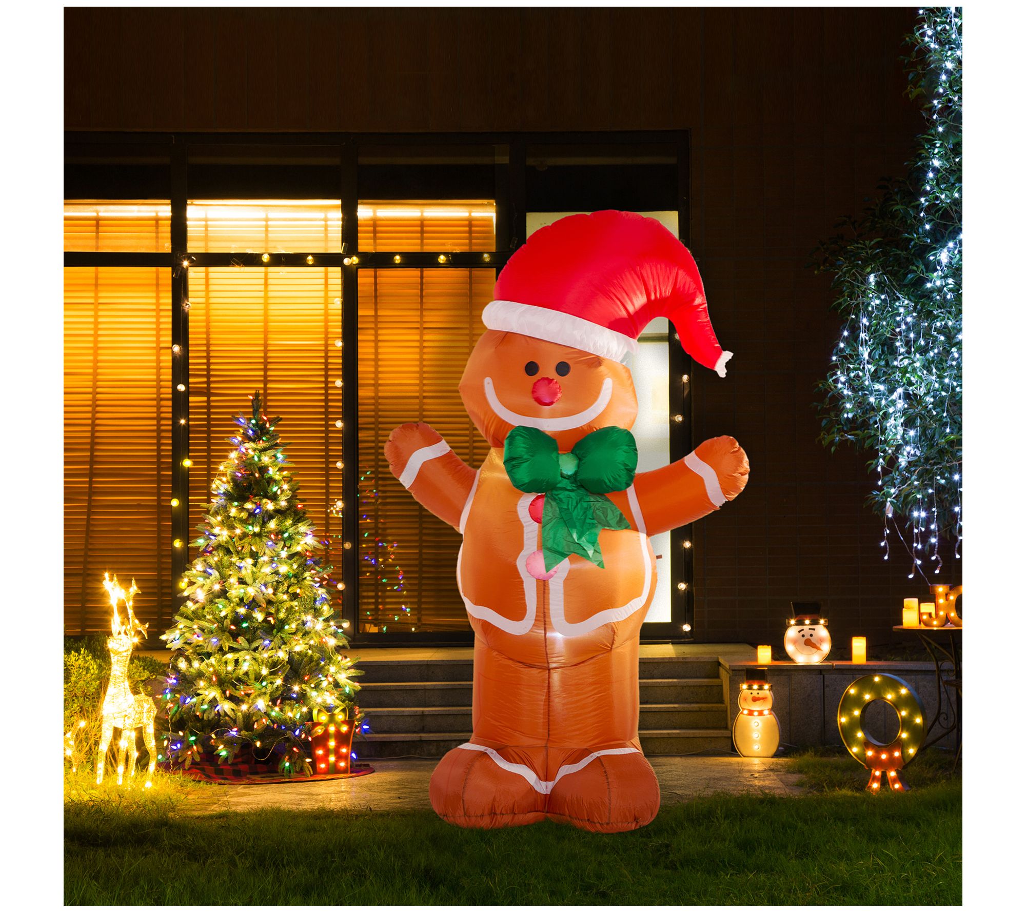 Glitzhome Indoor Outdoor 8FT Lighted GingerbreadMan Inflatable - QVC.com