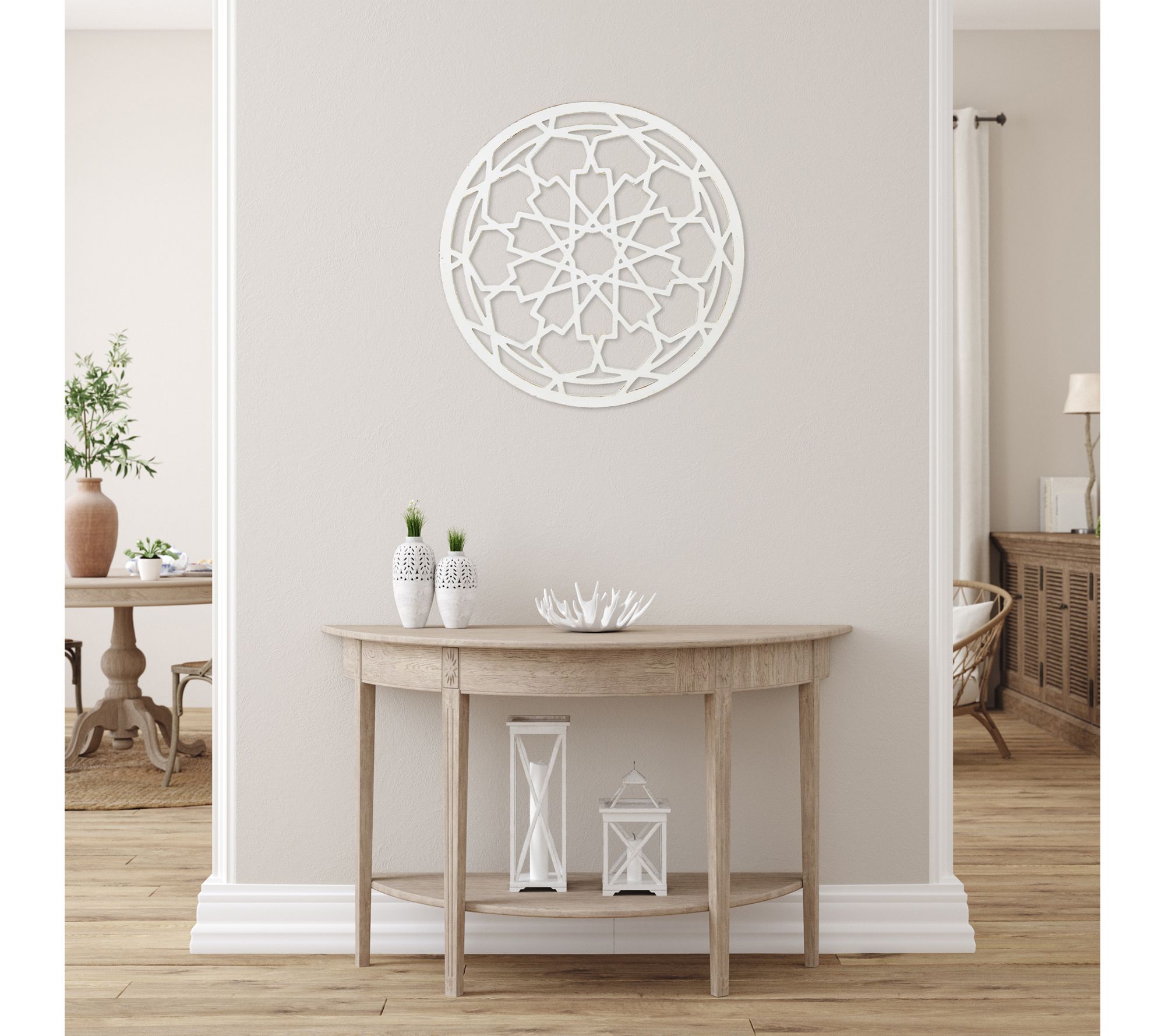 Stratton Home Decor Distressed White Wood Medallion Wall Decor