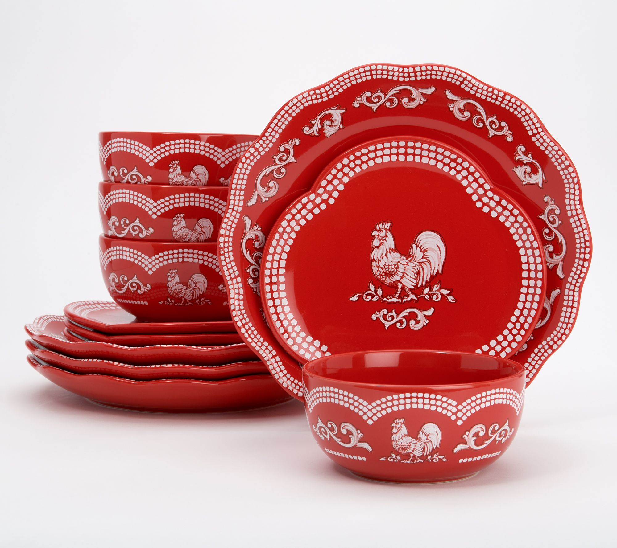 "As Is" Temptations Doodle Doo 12Pc Essential Dinnerware Set