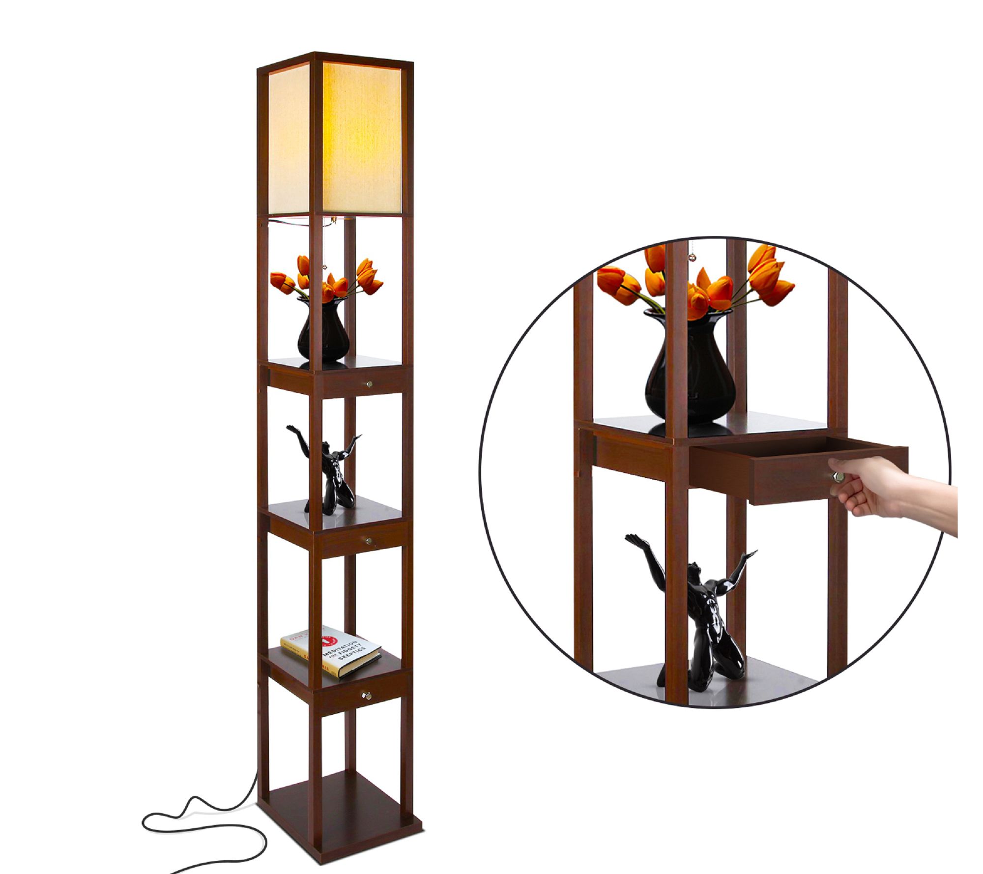 Brightech Maxwell Drawer 72" LED Shelf Floor Lamp